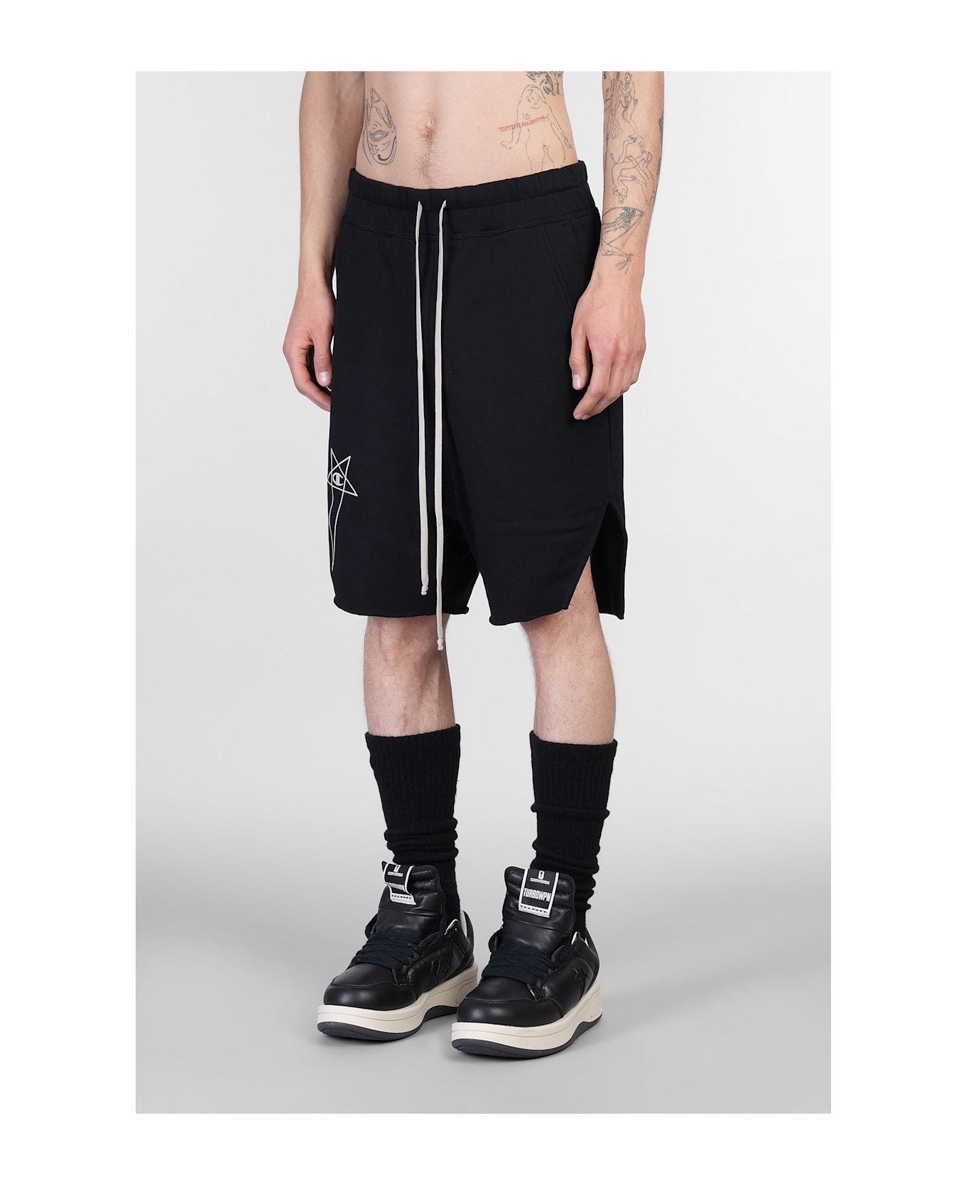 Rick Owens x Champion Beveled Pods Shorts In Black Cotton - black