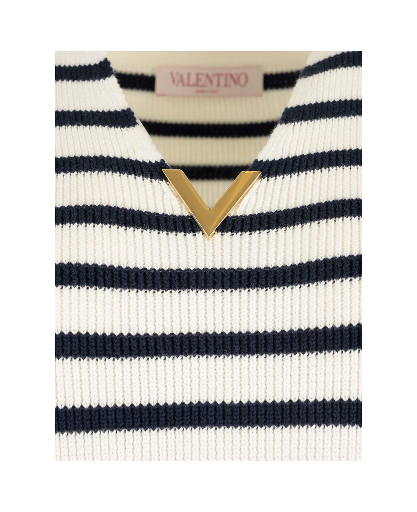 Valentino Striped Cotton Knit Sweater - White