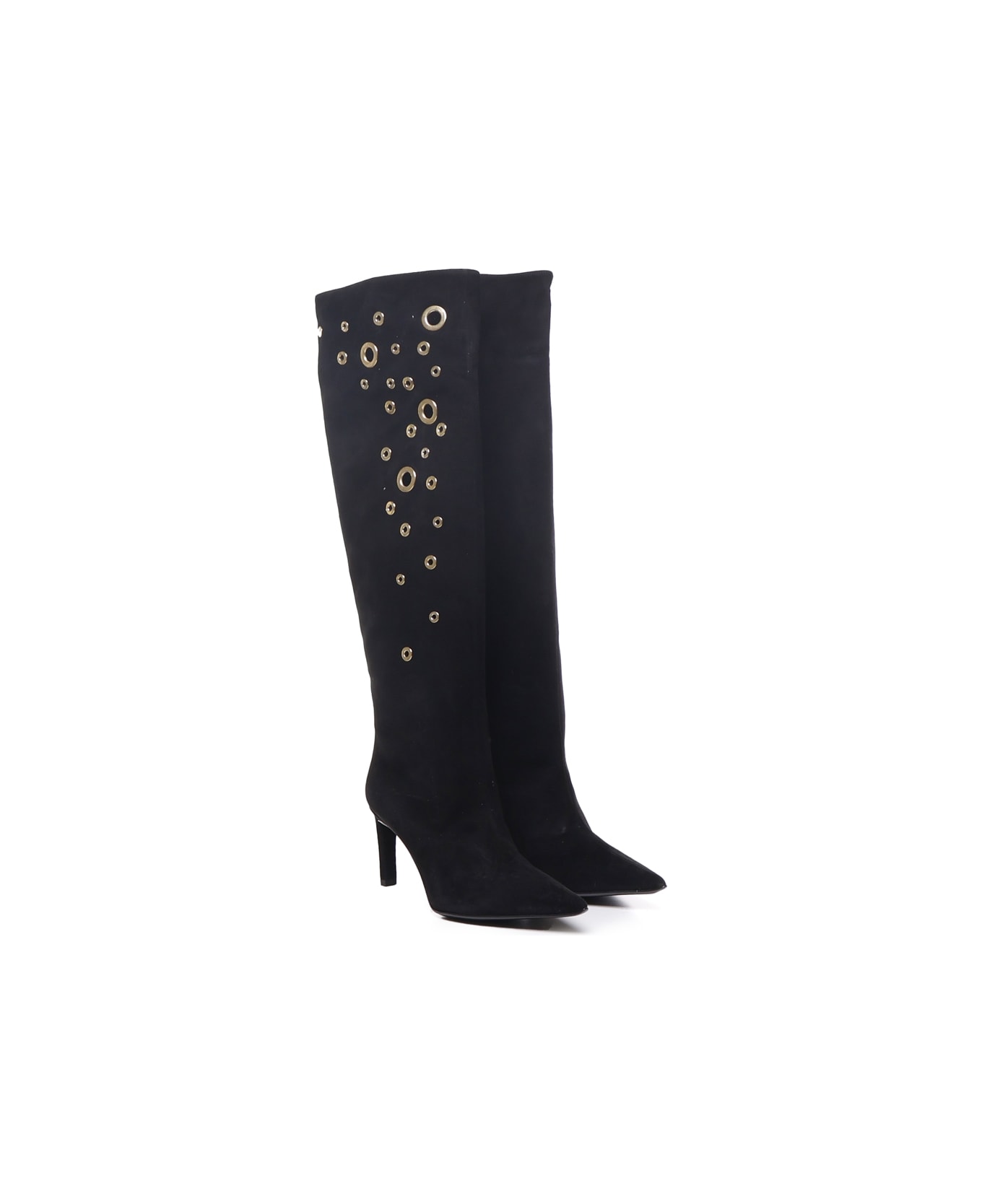 Pinko Embellished Holes Eco-suede Boots - Black