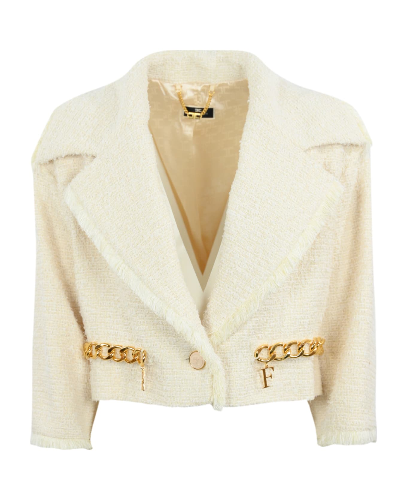 Elisabetta Franchi Cropped Tweed Jacket - BURRO