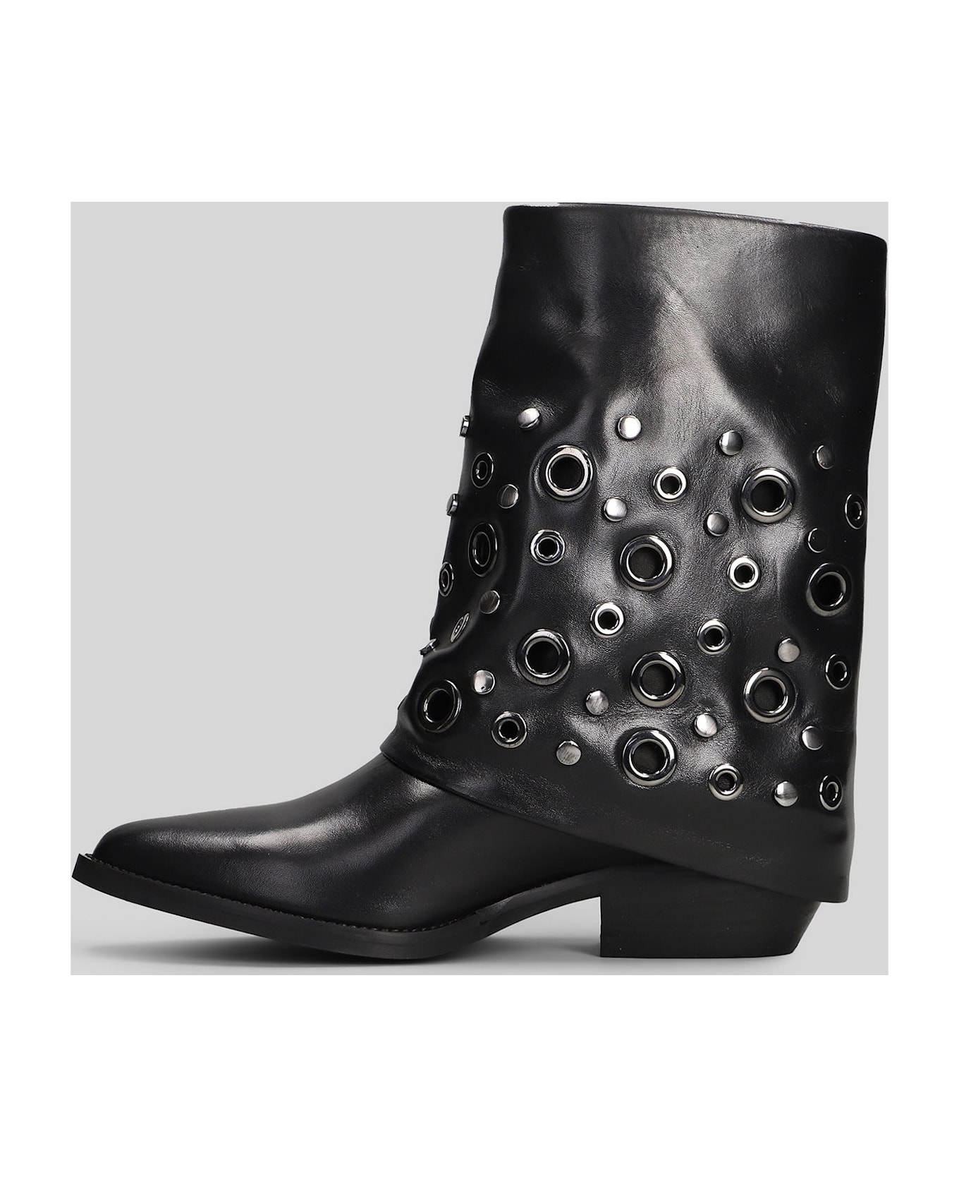 Julie Dee Texan Ankle Boots In Black Leather - black