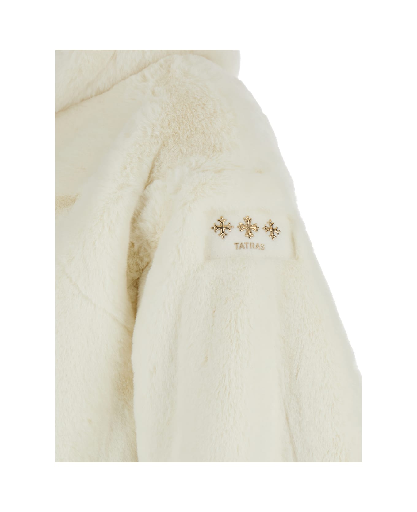 TATRAS 
yumola
 White Jacket With Drawstring Hood And Logo Patch On The Sleeve In Ecofur Woman - White