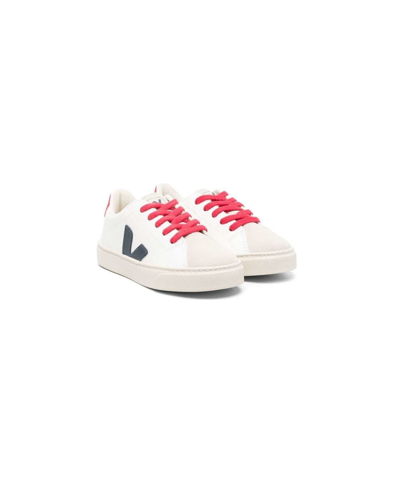 Veja White Sneaker With Red Lace Up In Leather Boy - Multicolor