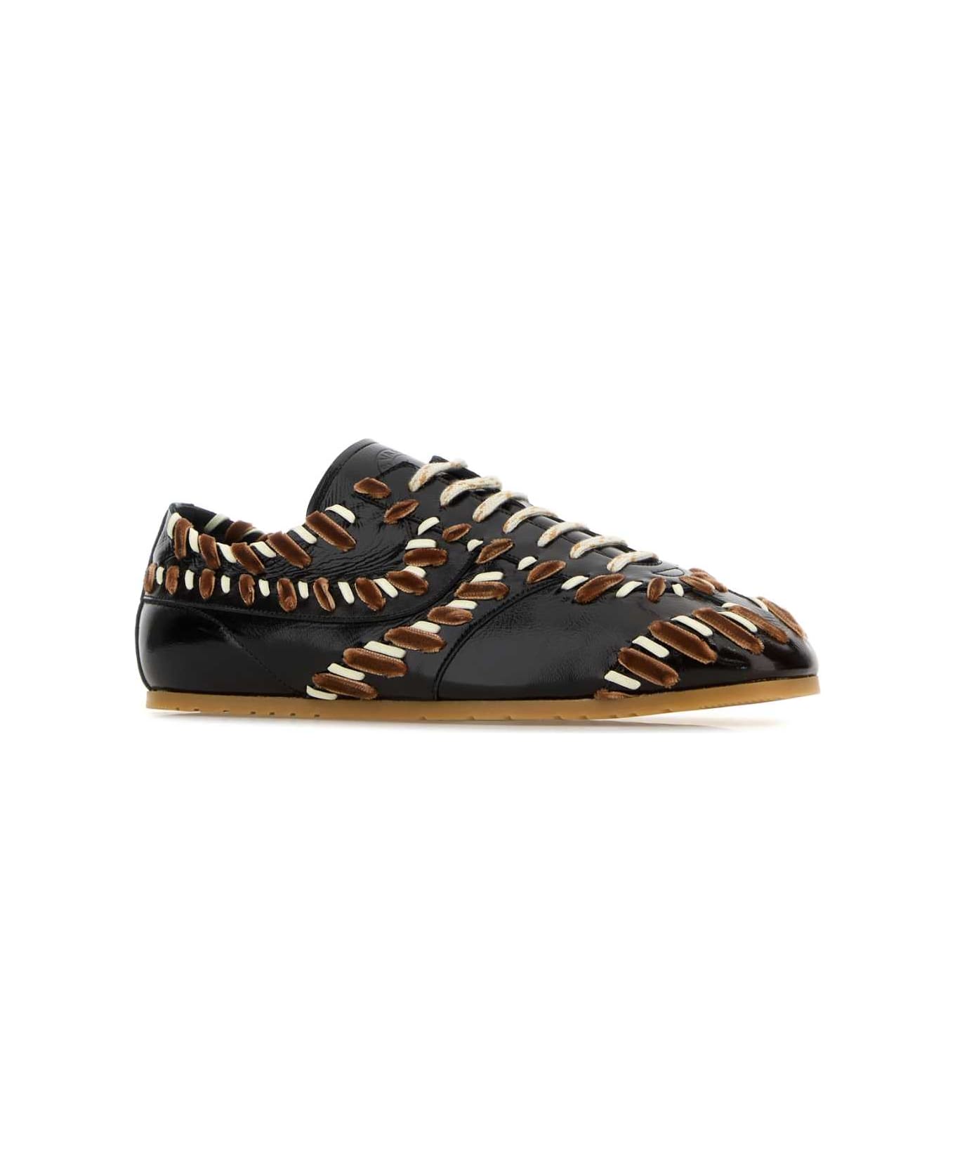 Dries Van Noten Black Leather Sneakers - DARKBROWN