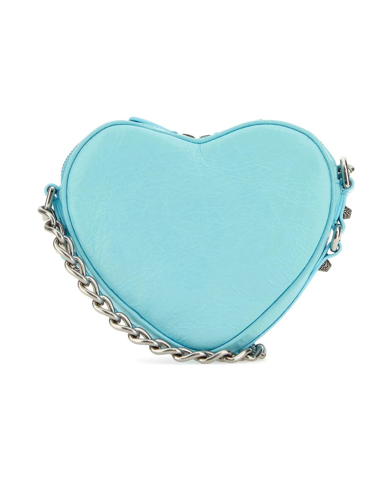 Balenciaga Light Blue Leather Le Cagole Heart Mini Crossbody Bag - SEABLUE