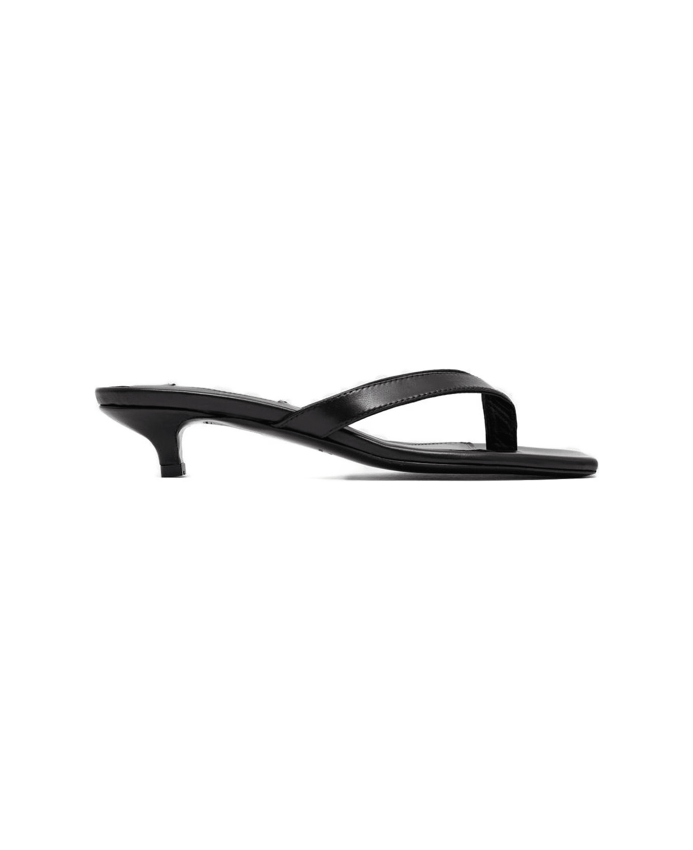 Totême Leather Heeled Flip Flops - Black