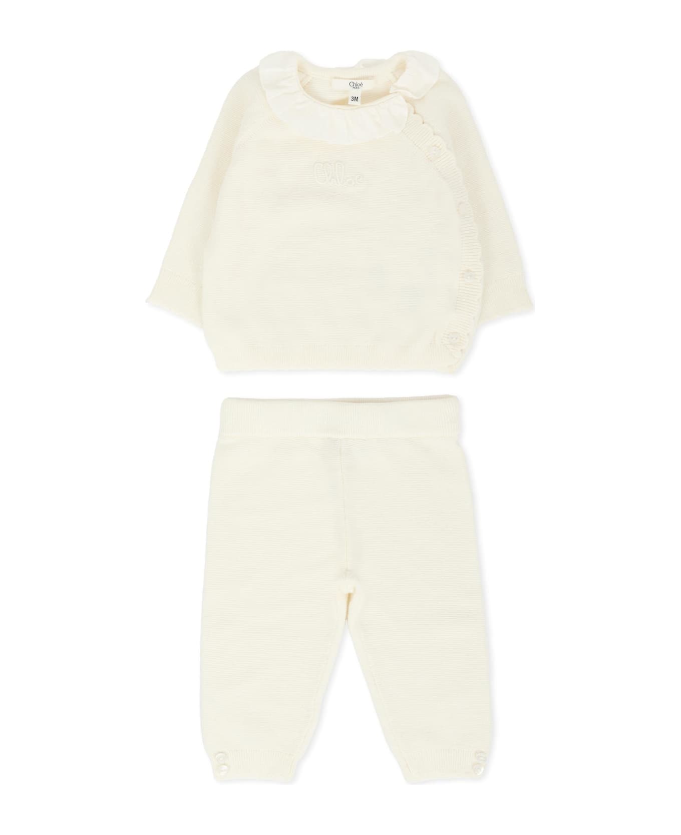 Chloé Ivory Birth Set For Baby Girl With Logo - Ivory