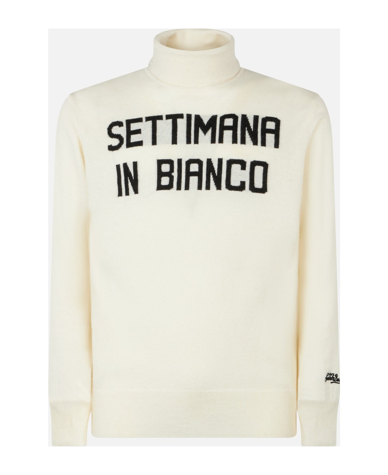 MC2 Saint Barth Man Turtleneck Sweater With Settimana In Bianco Jacquard - WHITE