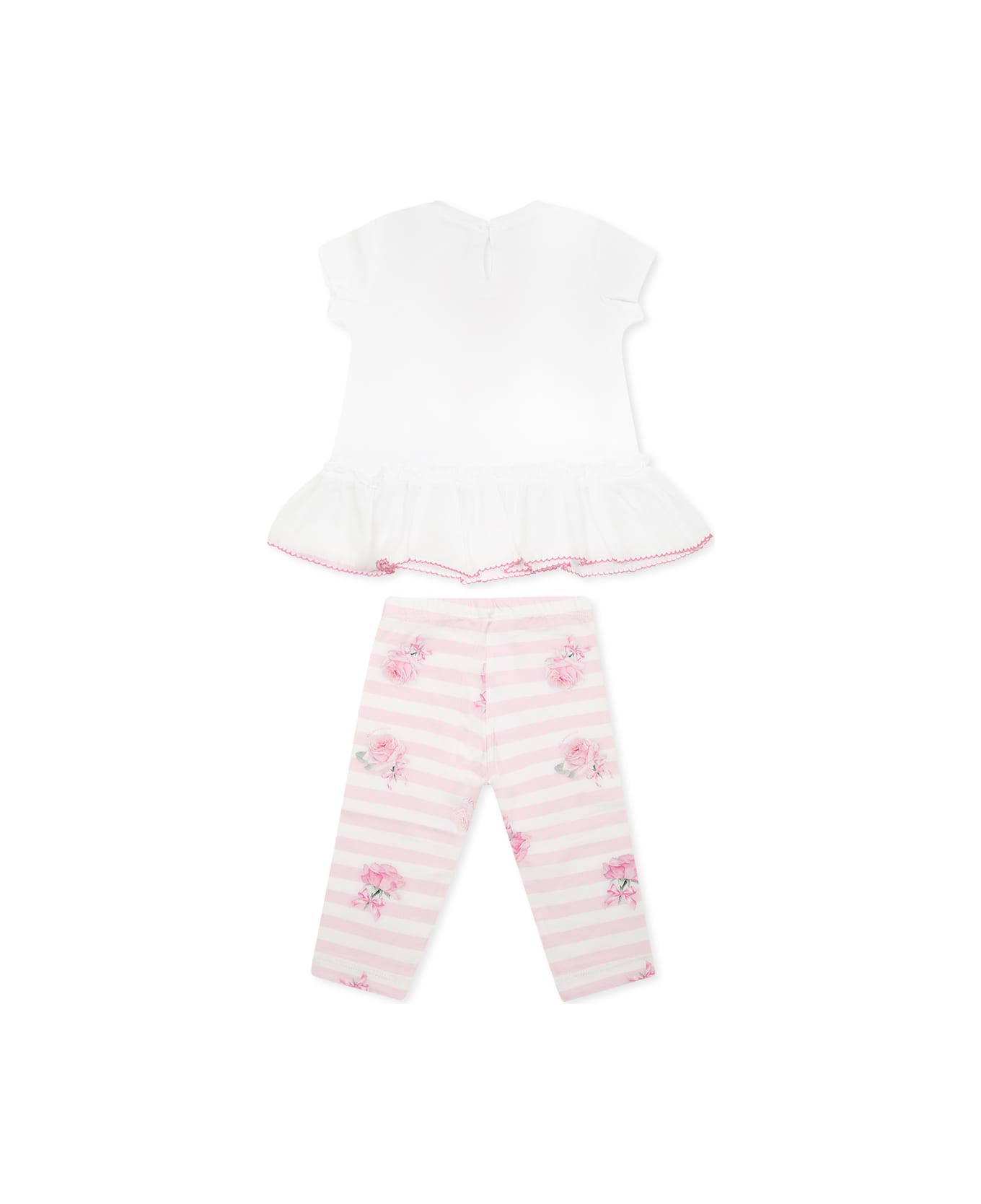 Monnalisa White Suit For Baby Girl With Rose - White