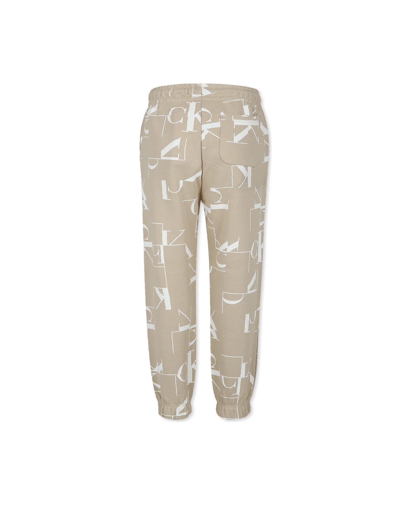 Calvin Klein Beige Trousers For Boy With Logo - Beige