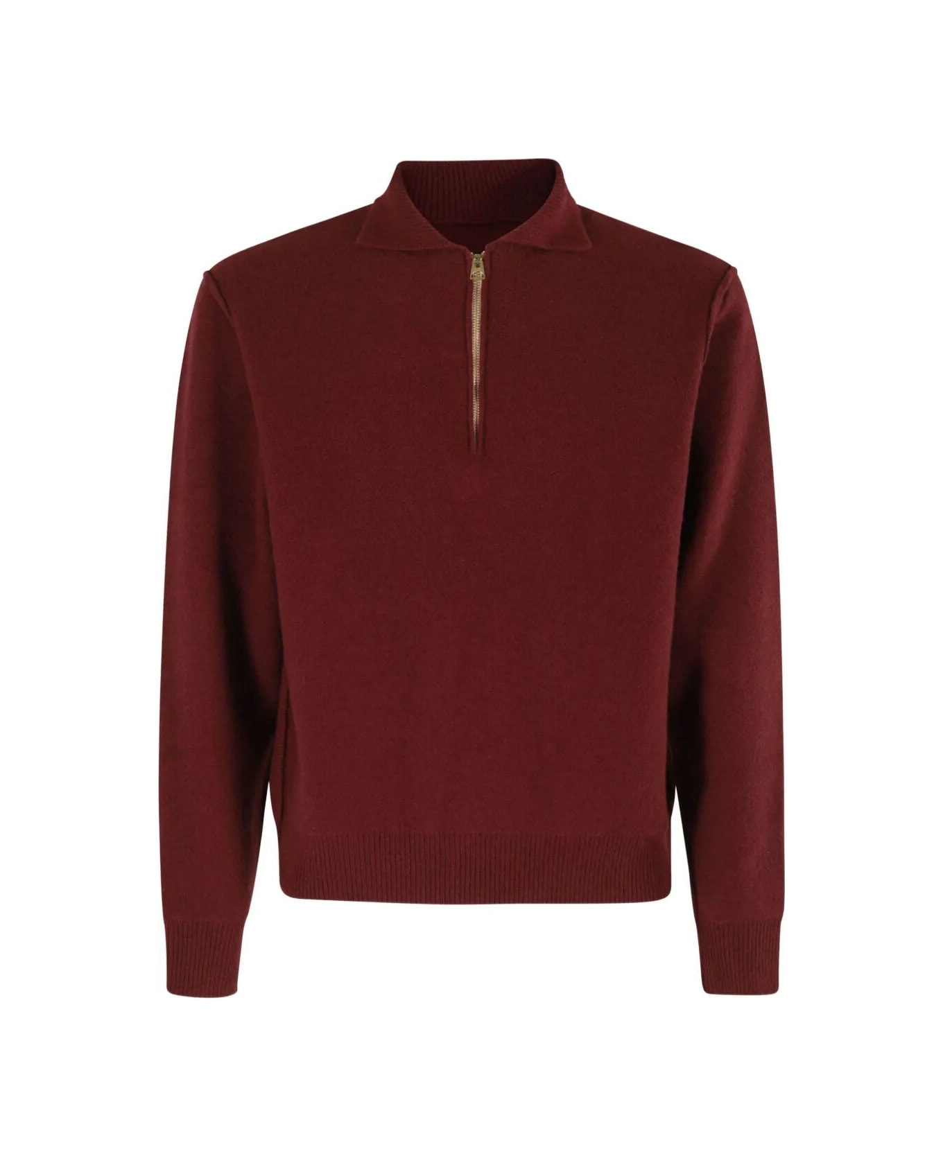 Fortela Woven Wool Zippered Sweatshirt - PRUNE