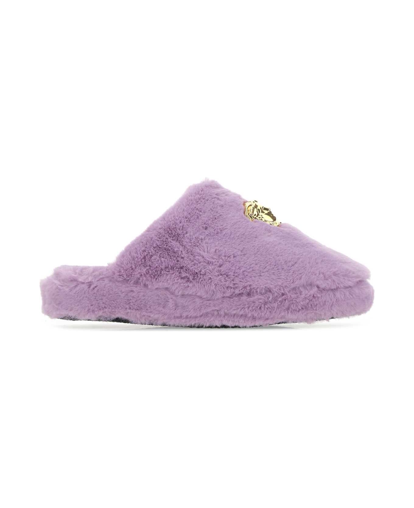 Versace Lilac Eco Fur Slippers - Z1043