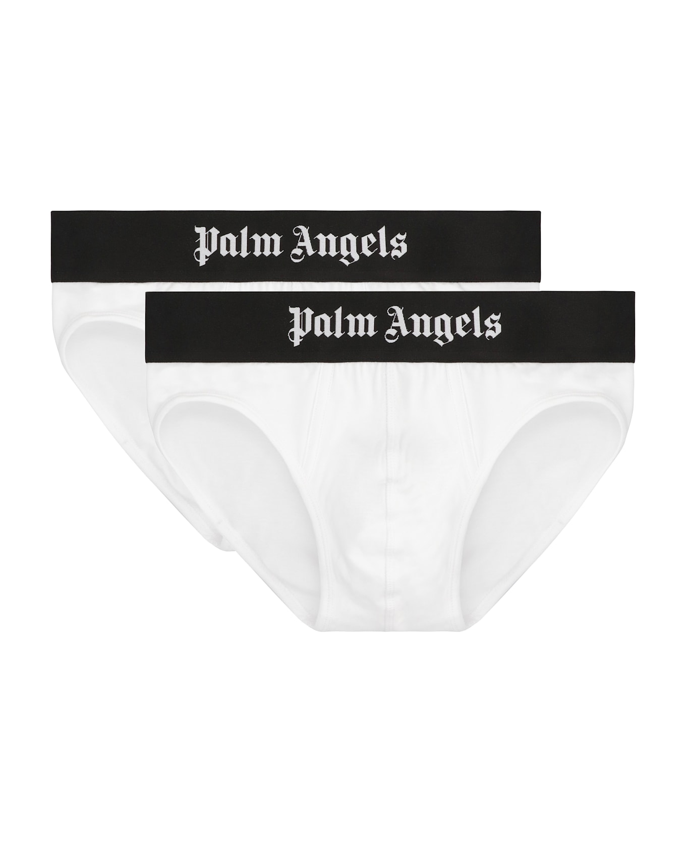 Palm Angels Set Of Two Cotton Briefs With Logoed Elastic Band - White