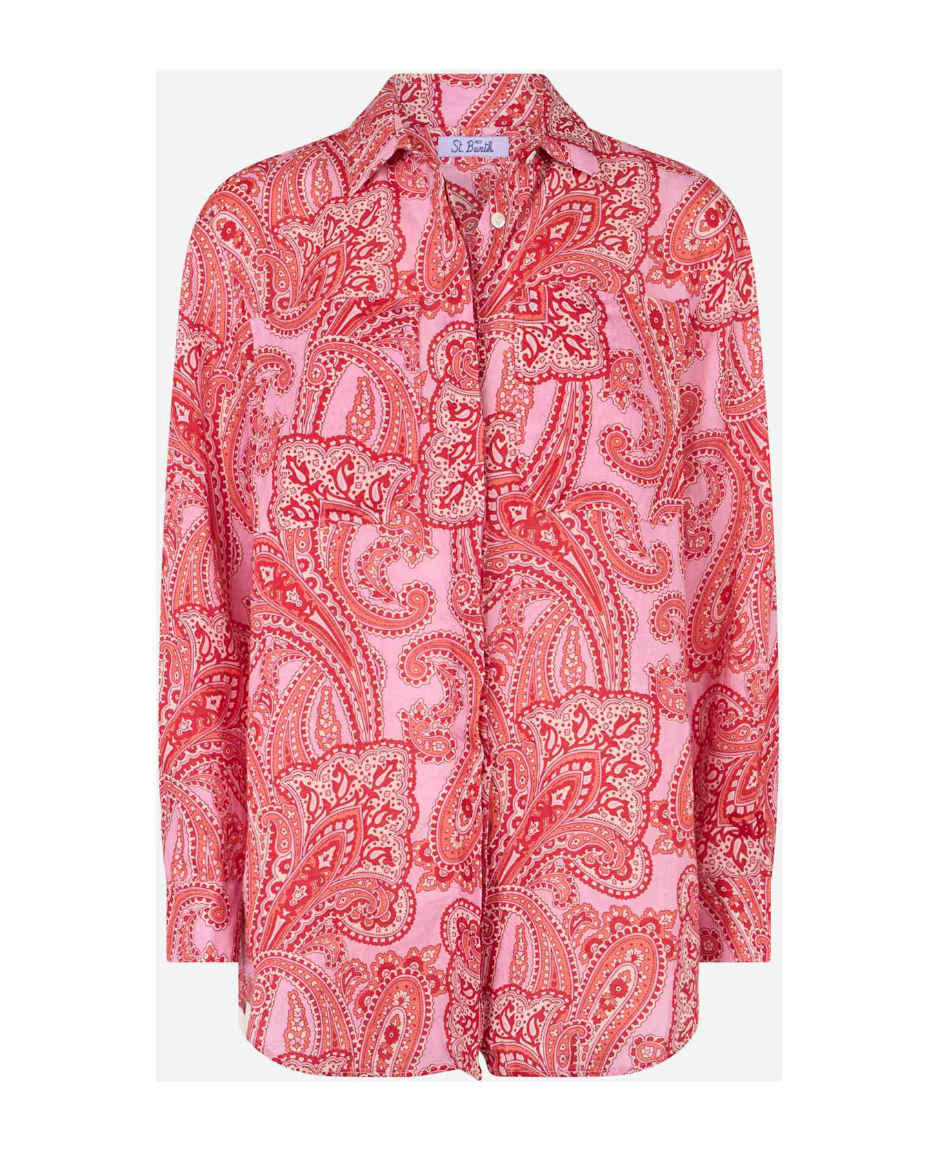 MC2 Saint Barth Woman Linen Shirt Alodie With Paisley Print And Pockets - PINK