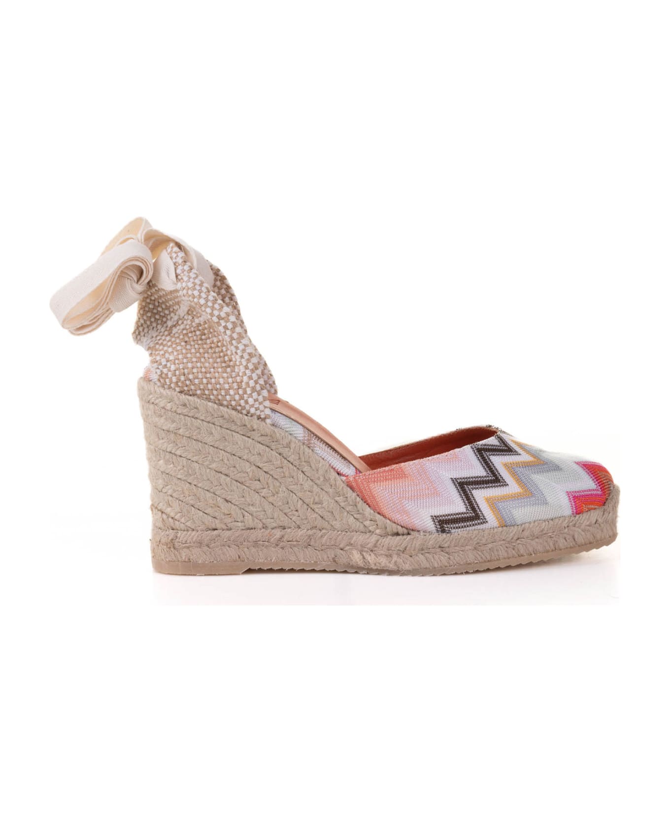 Missoni Espadrilles In Chevron Fabric With Wedge And Ankle Laces - PINK サンダル
