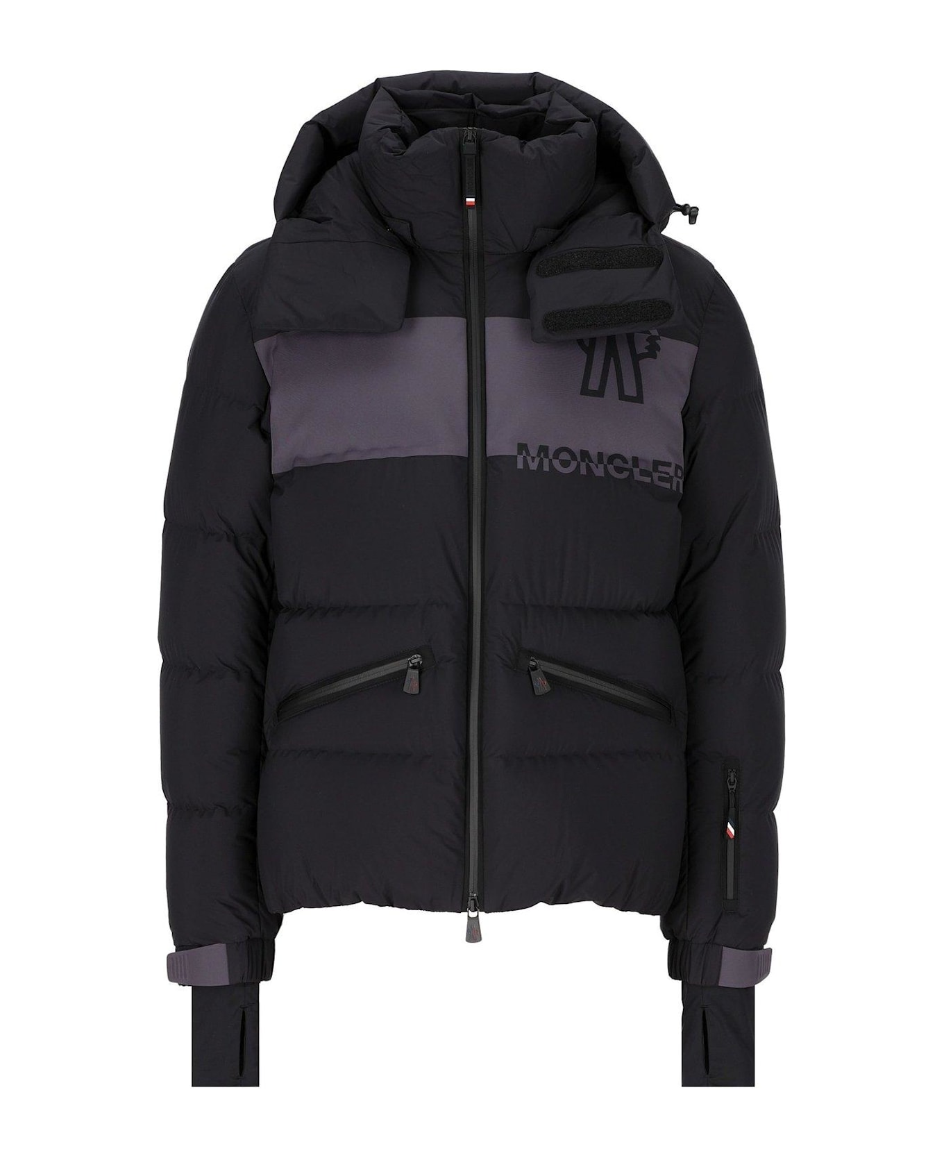 Moncler Grenoble Logo Printed Hooded Padded Jacket - Black