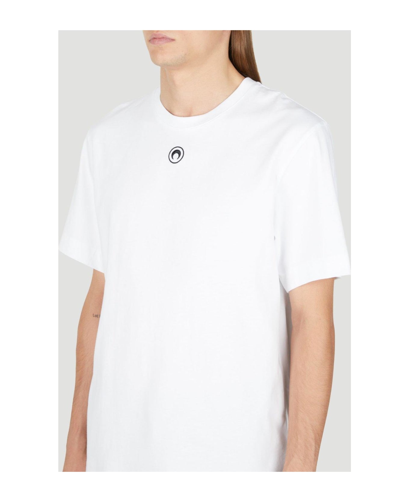 Marine Serre Logo Embroidered Crewneck T-shirt - White