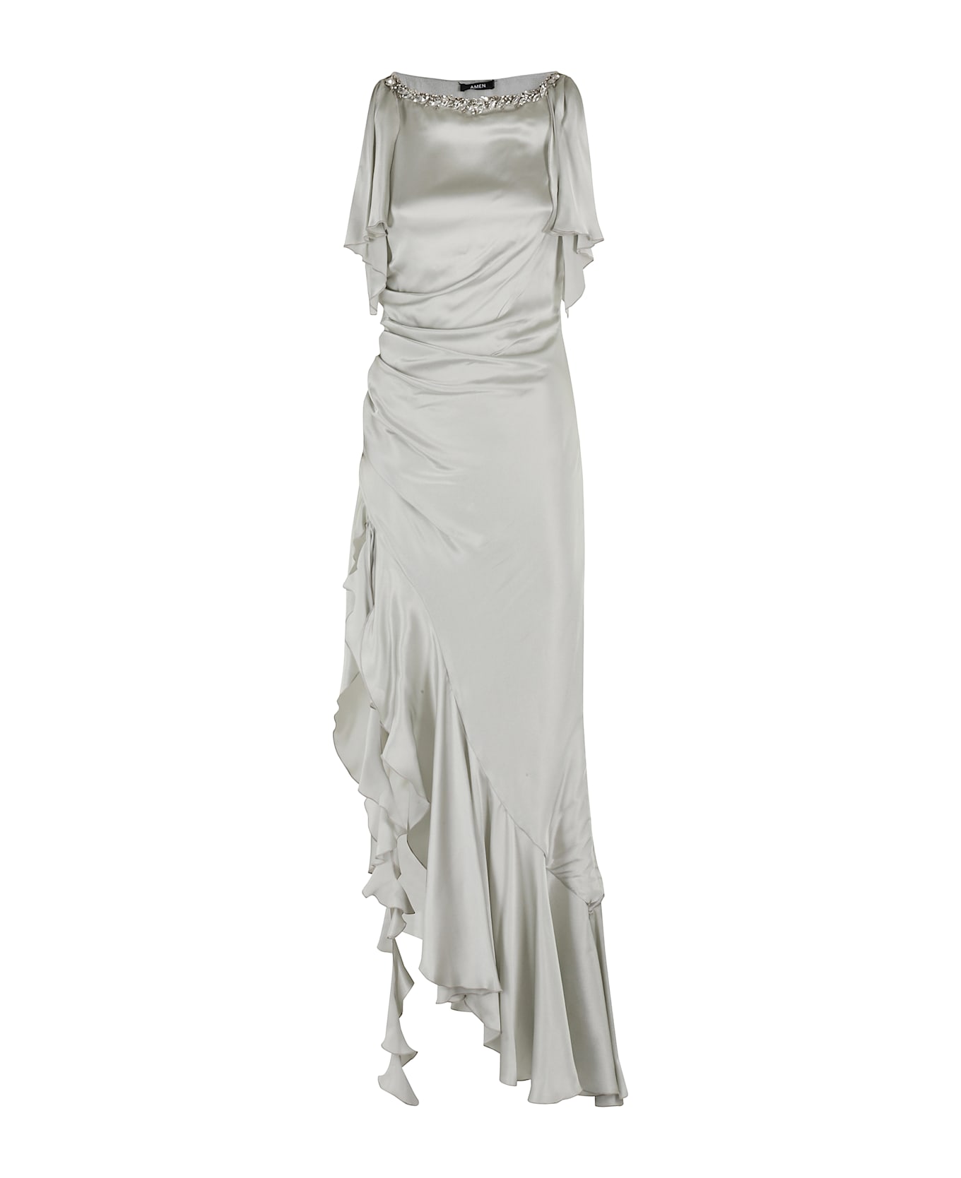 Amen Dress In Satin - Grey Crystal
