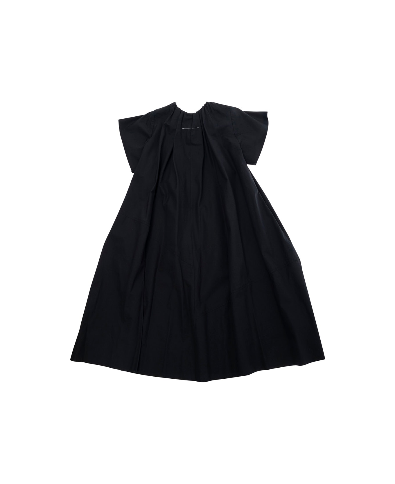 MM6 Maison Margiela Black Crewneck Dress With Short Draped Sleeves In Cotton Girl - Black