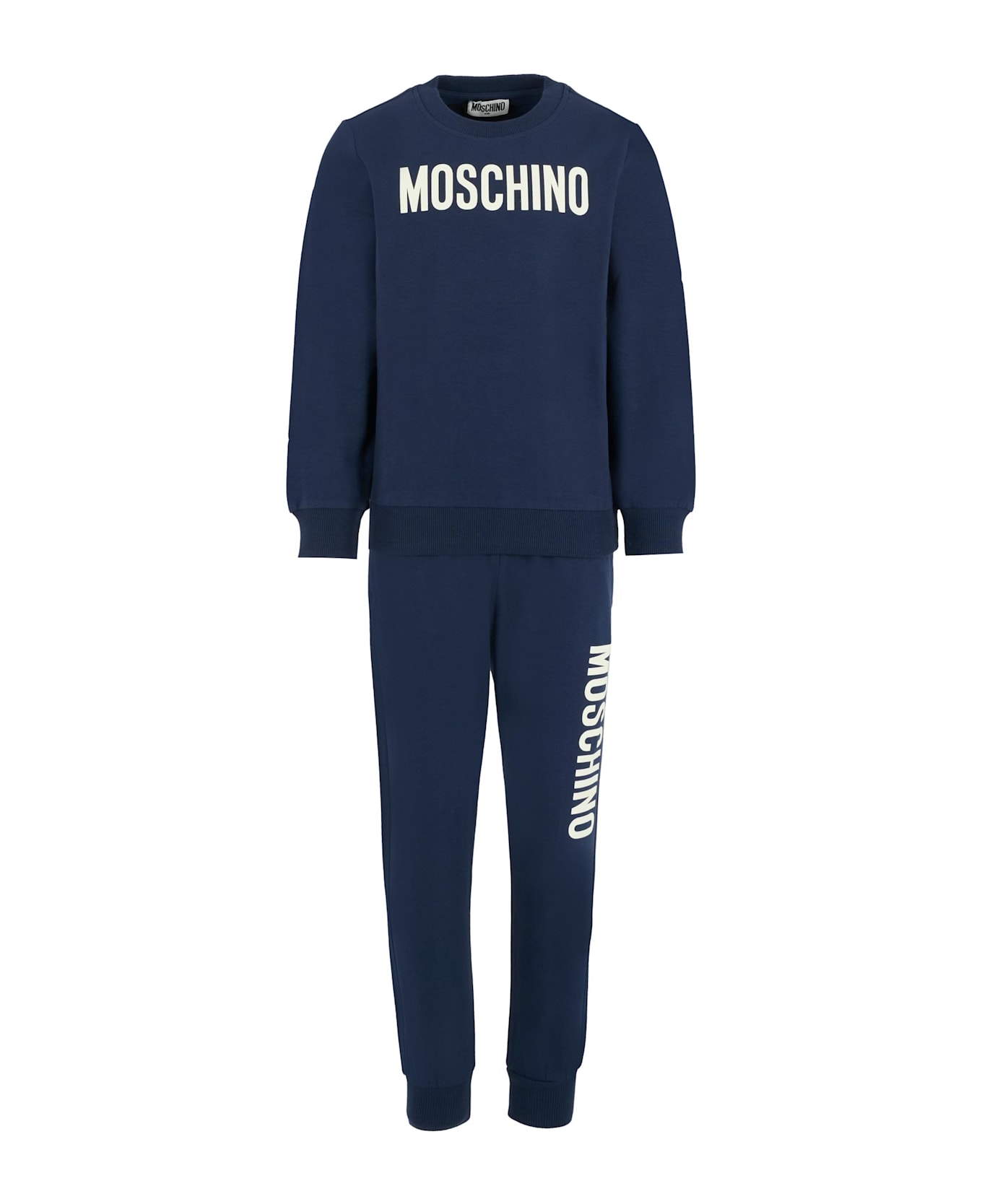 Moschino Blue Suit For Kids With Logo - Blue
