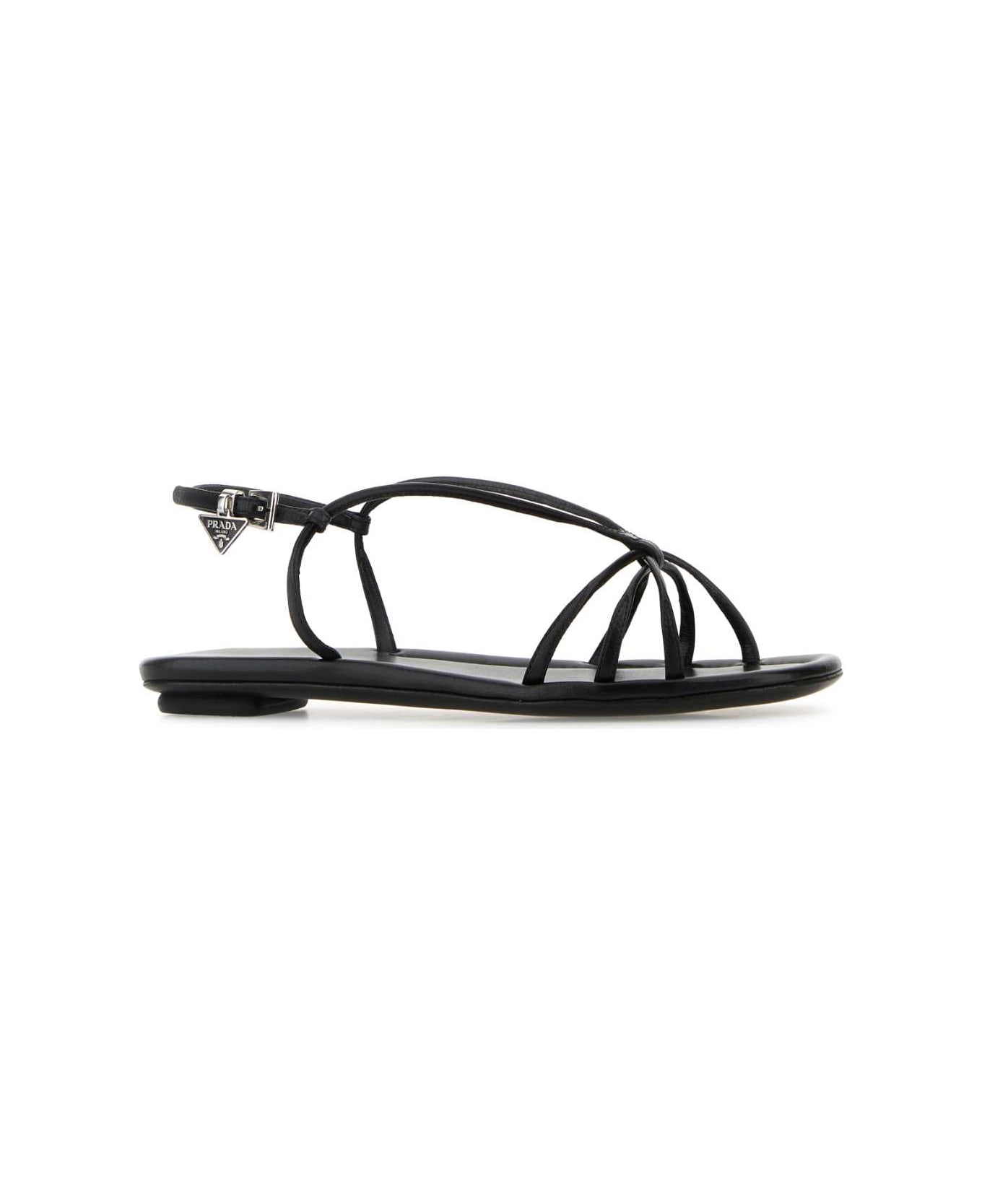 Prada Black Leather Sandals - NERO