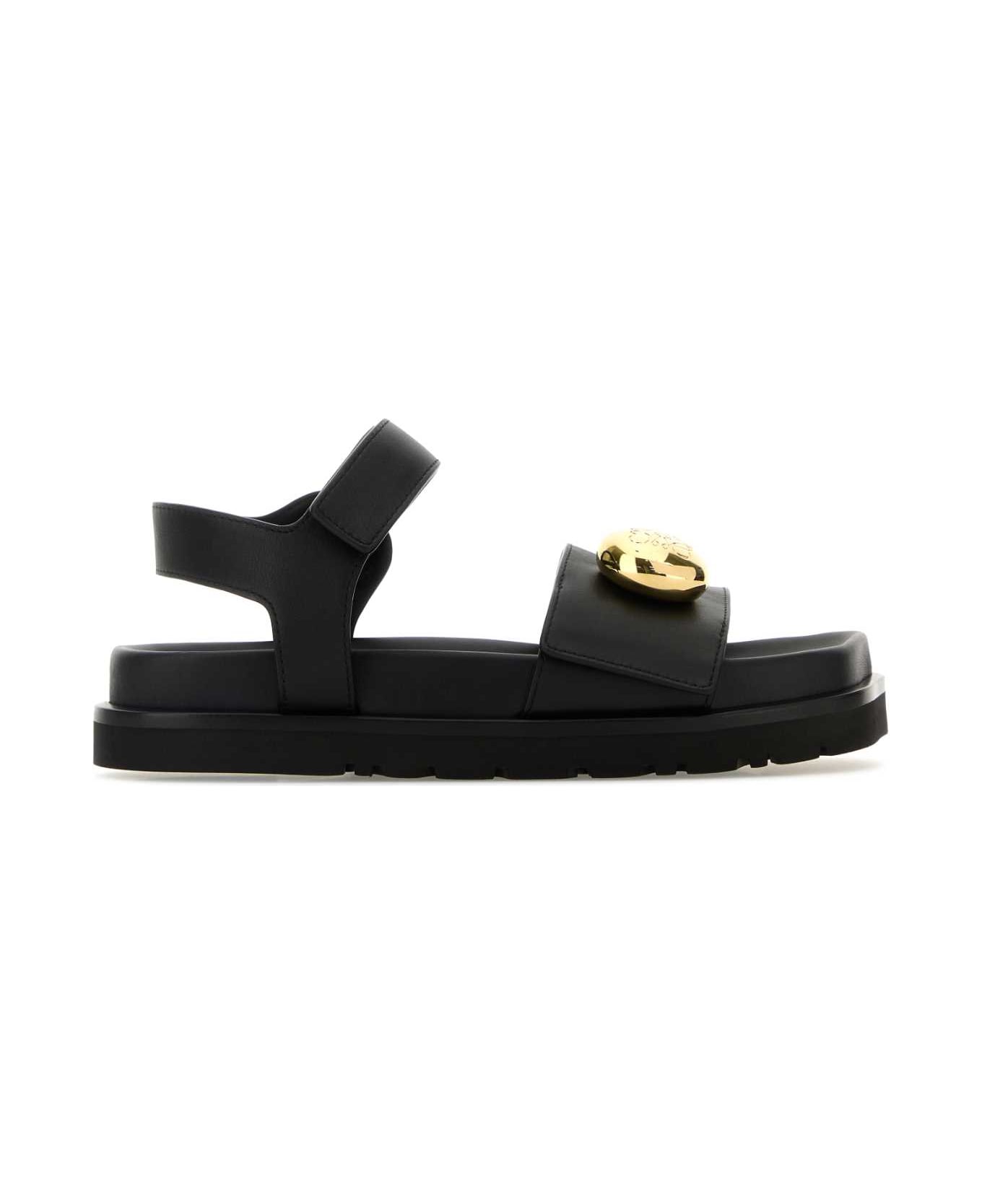Loewe Black Leather Pebble Sandals - BLACK
