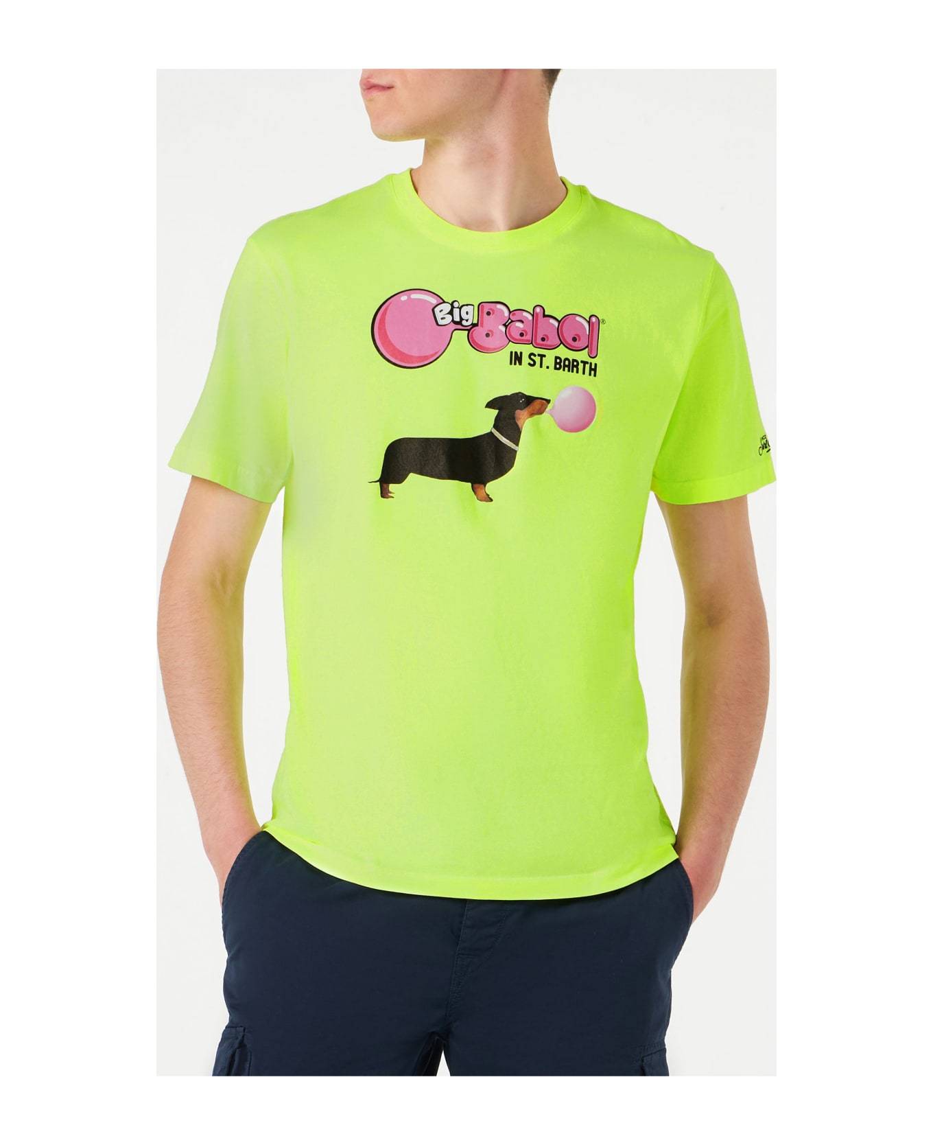 MC2 Saint Barth Man Cotton T-shirt With Dachshund And Big Babol Print | Big Babol® Special Edition - YELLOW