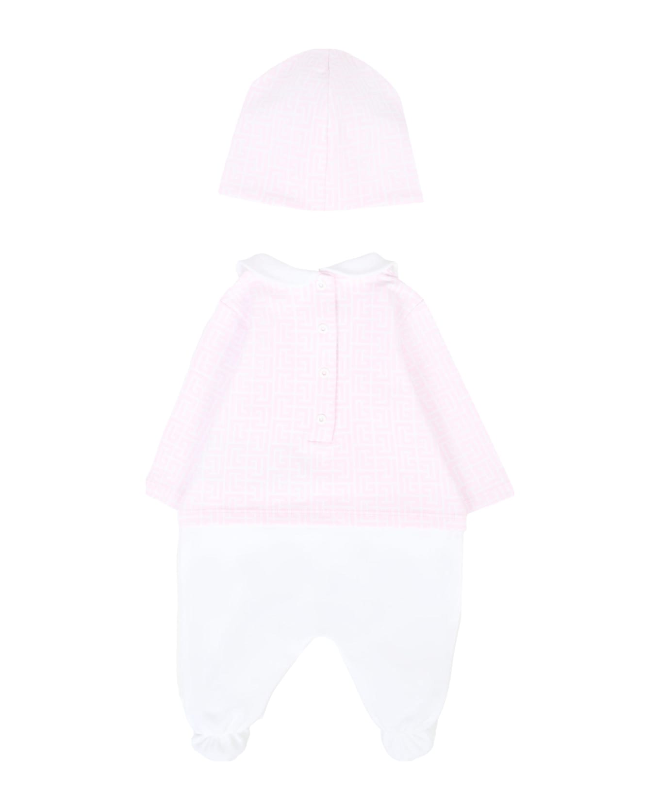 Balmain Pink Babygrow Set For Baby Girl With Maze - Pink