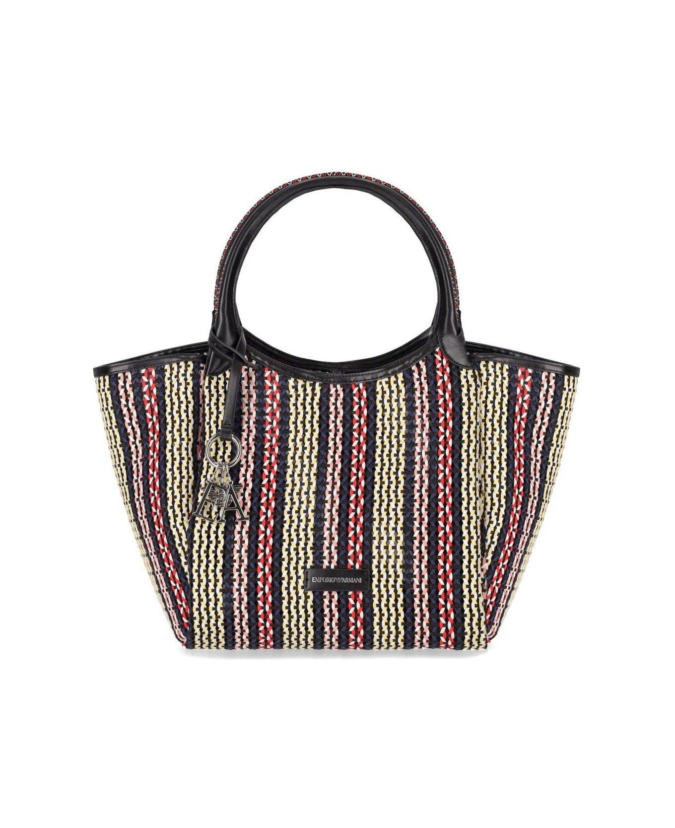 Emporio Armani Logo Charm Basket-weave Tote Bag - Blue