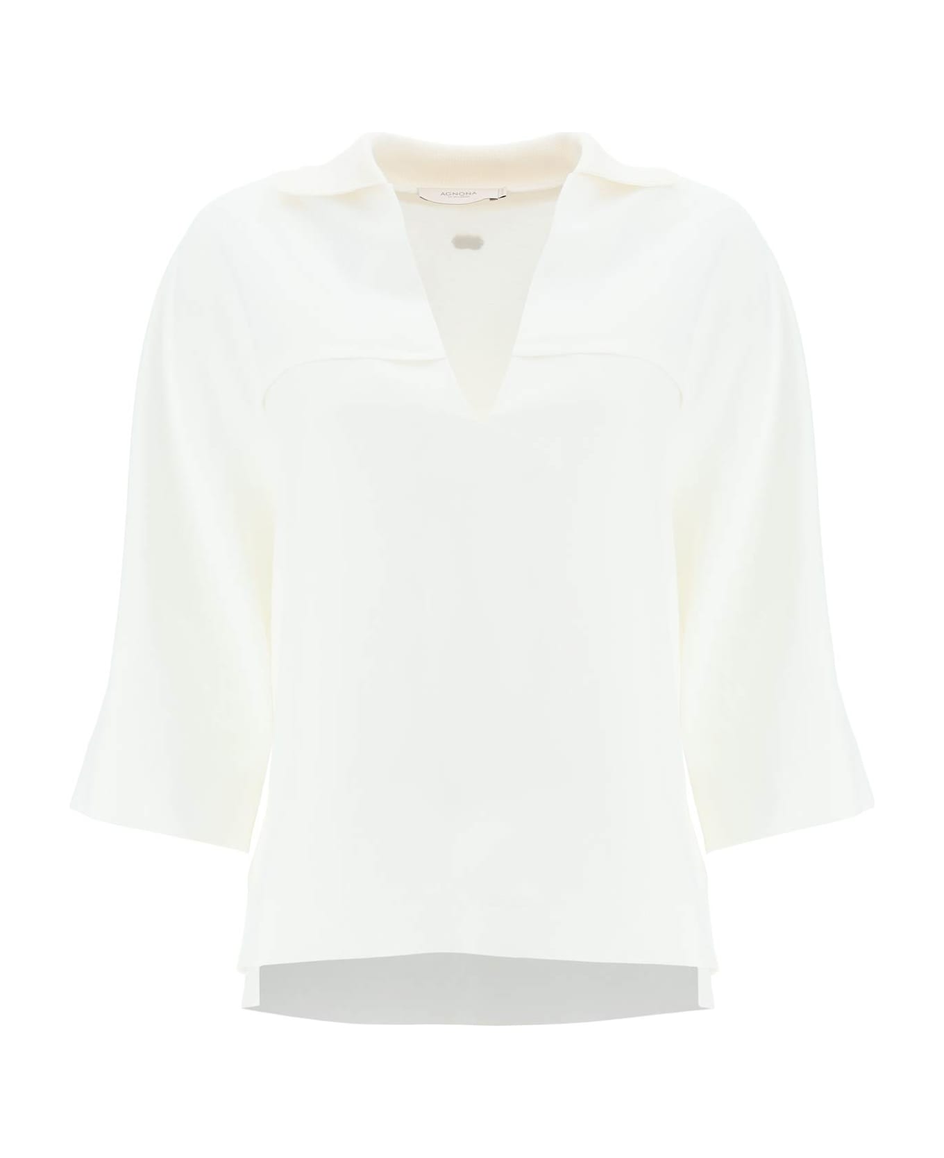 Agnona Linen Viscose Polo Blouse - WHITE (White)