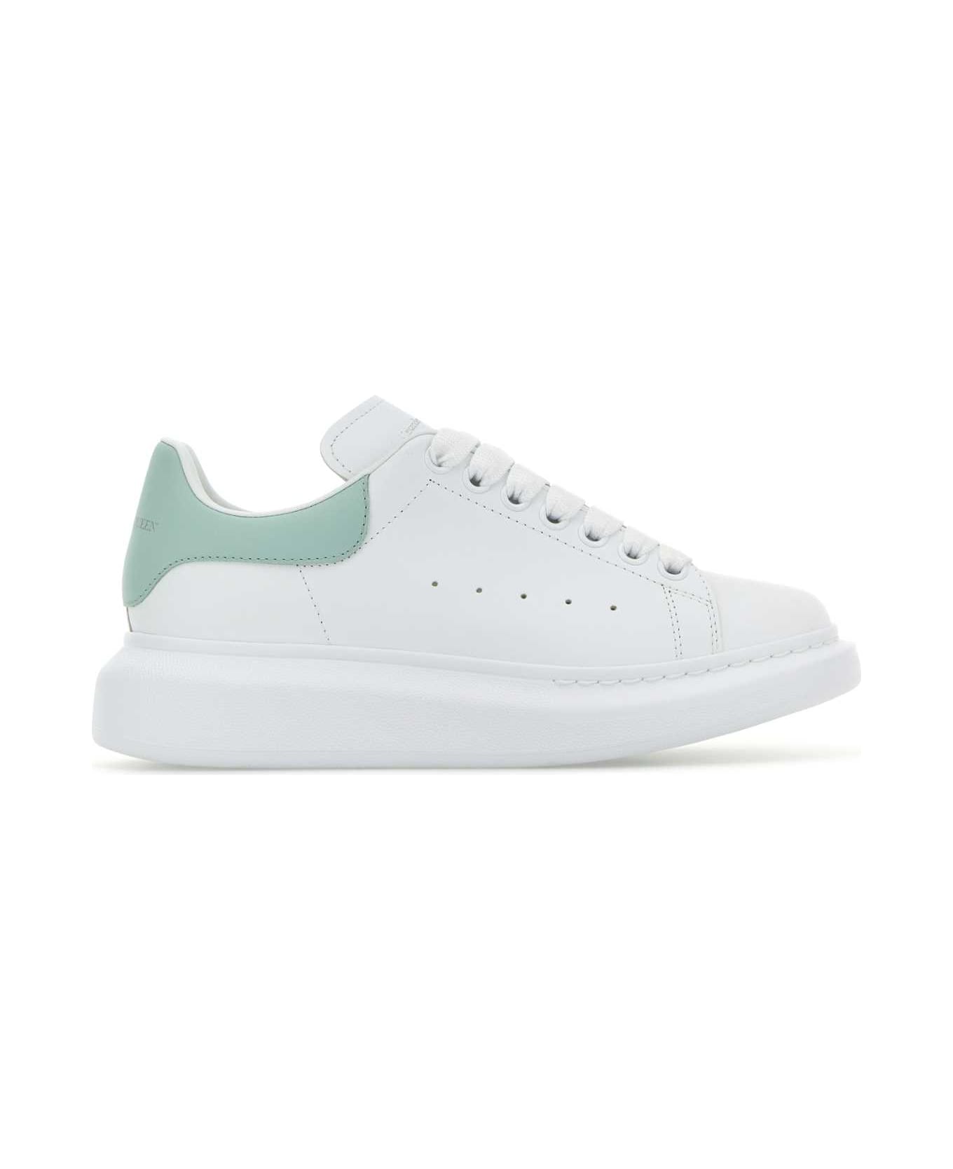 Alexander McQueen White Leather Sneakers With Sea Green Leather Heel - WHITESPEARMINT