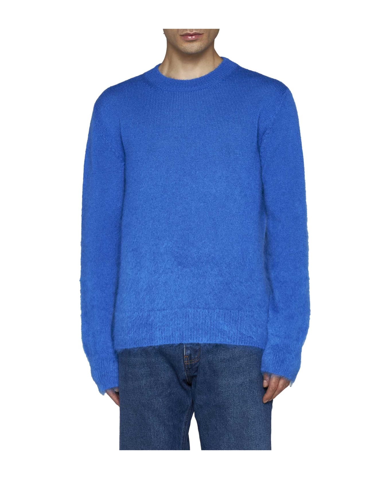 Off-White Mohair Knit Sweater - Dark blue