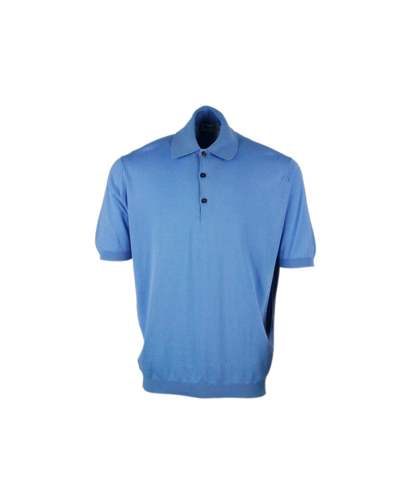 John Smedley Short-sleeved Polo Shirt In Extra-fine Cotton Thread With Three Buttons - Blu clear ポロシャツ