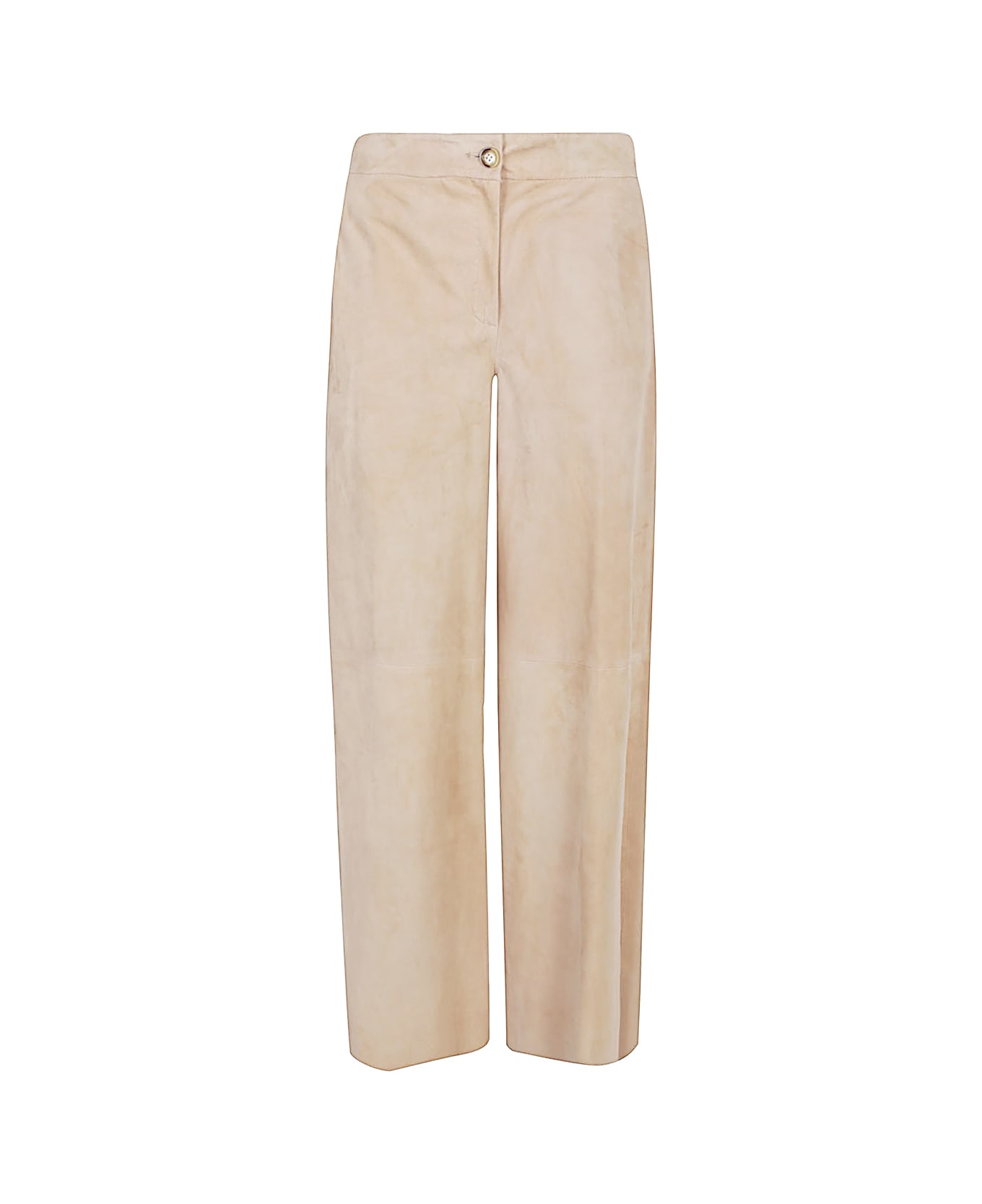 Via Masini 80 Suede Leather Trousers - Beige