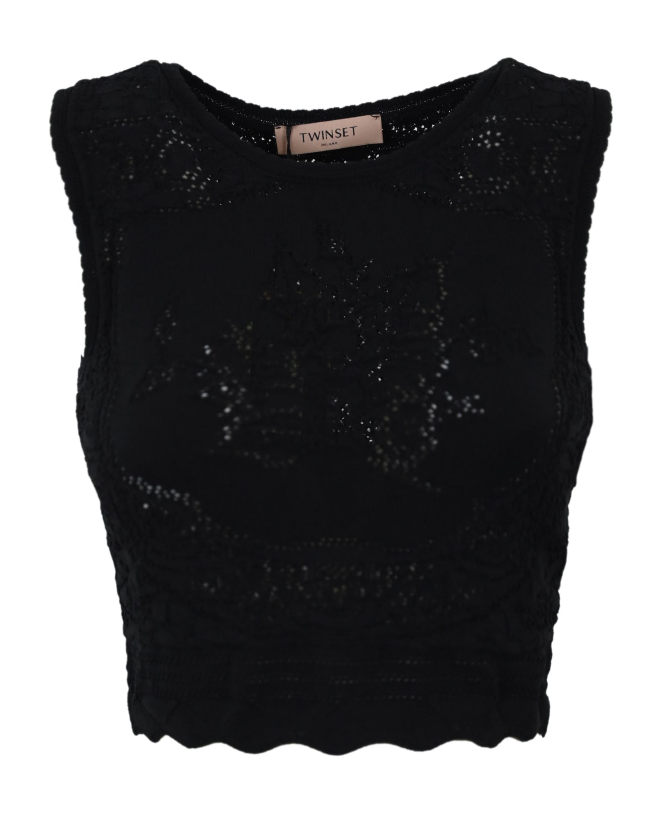TwinSet Crochet Cropped Top TwinSet - BLACK