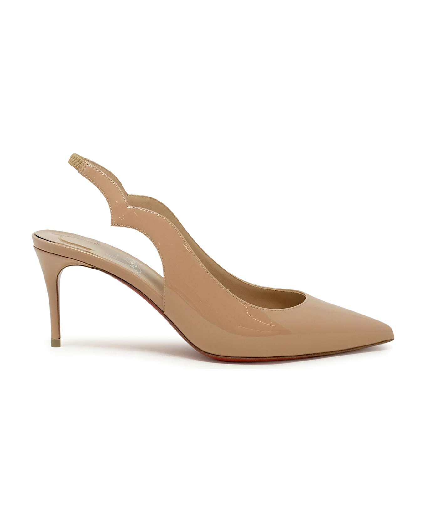 Christian Louboutin Nude Patent Hot Chick Sling 70 Pumps - NUDE
