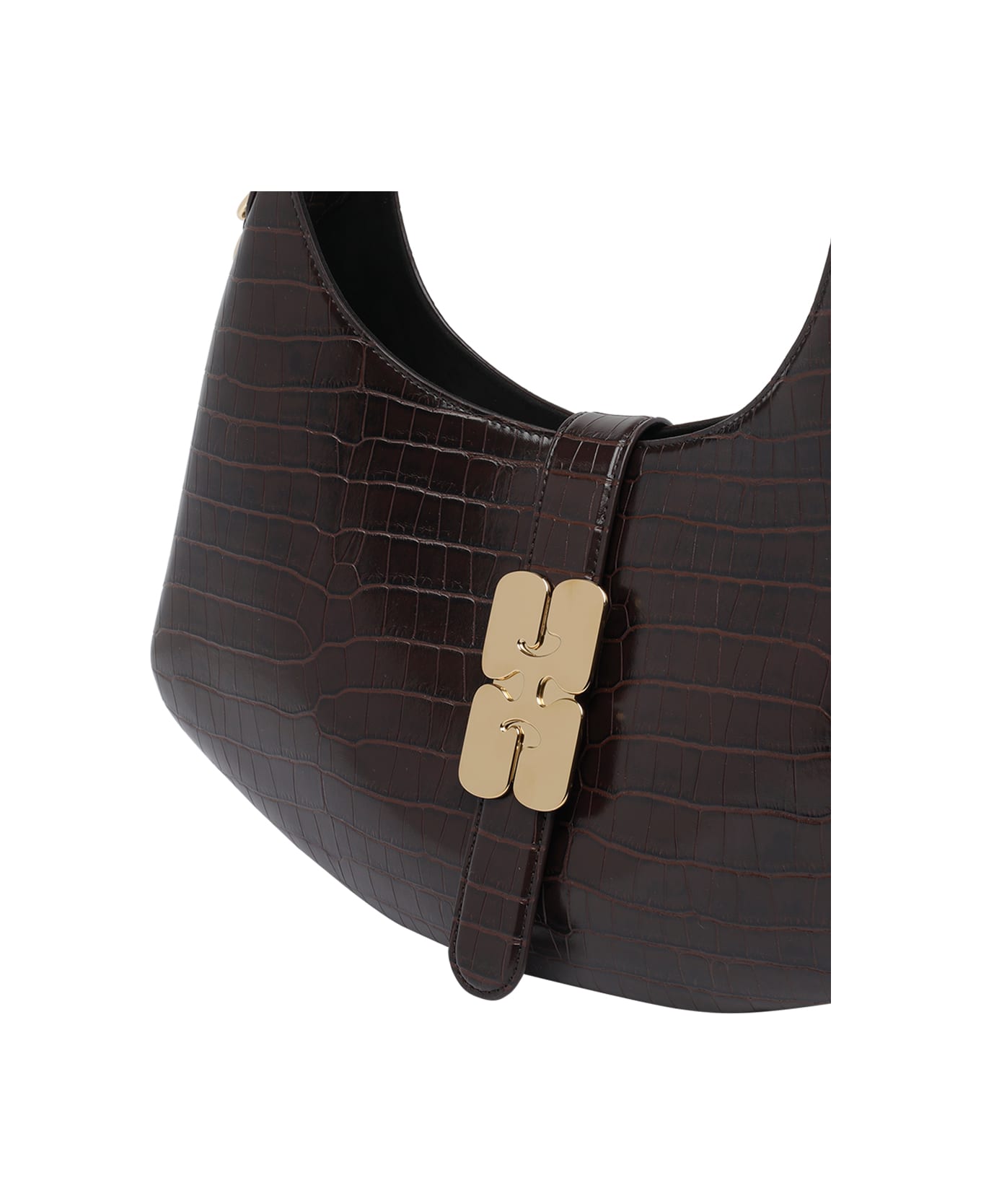 Ganni Small Croco Kat Shoulder Bag - Brown