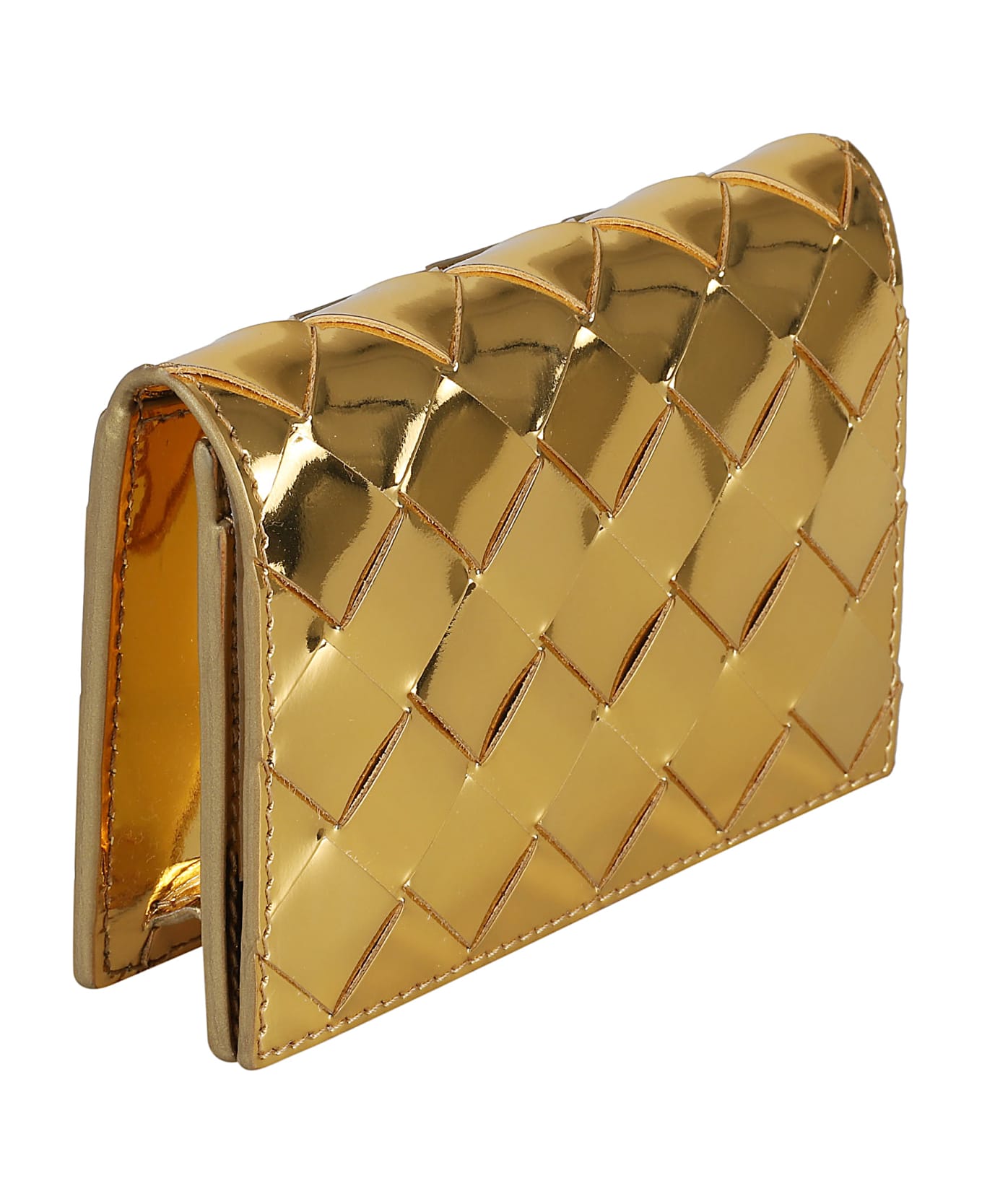 Bottega Veneta Intrecciato Metallic Wallet - Gold