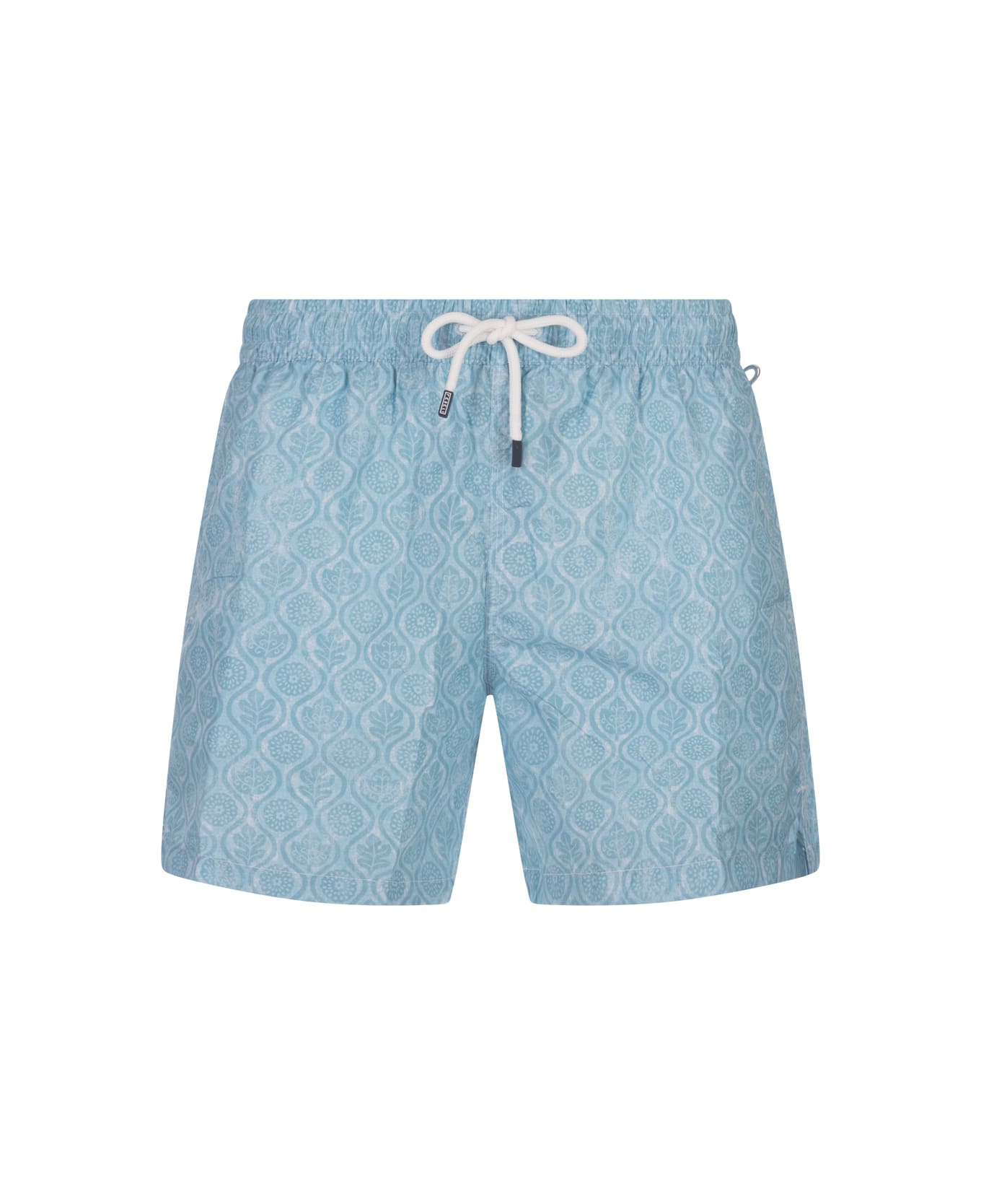 Fedeli Light Blue Swim Shorts With Flower And Leaf Pattern - Blue スイムトランクス