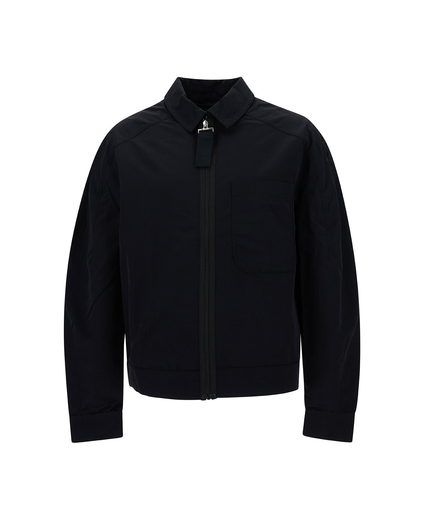 Jacquemus Zip-up Jacket With Tonal Logo Embroidery - Black