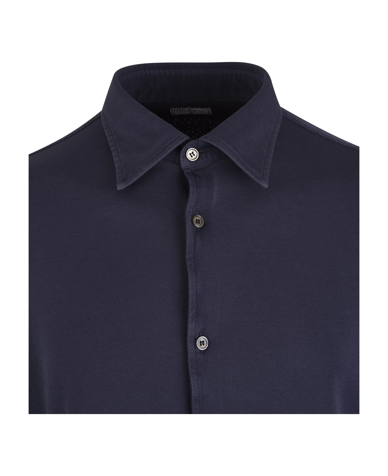 Fedeli Man Shirt In Navy Blue Cotton Piqué - Blue