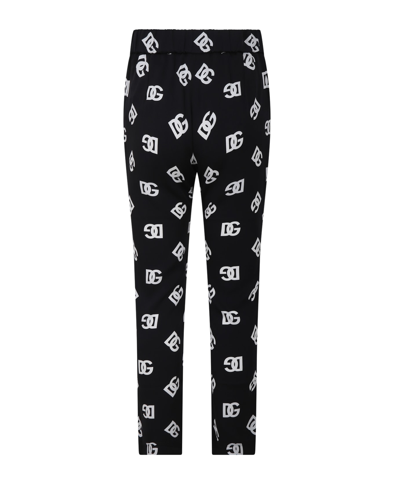 Dolce & Gabbana Black Trousers For Girl With Iconic Monogram - Black