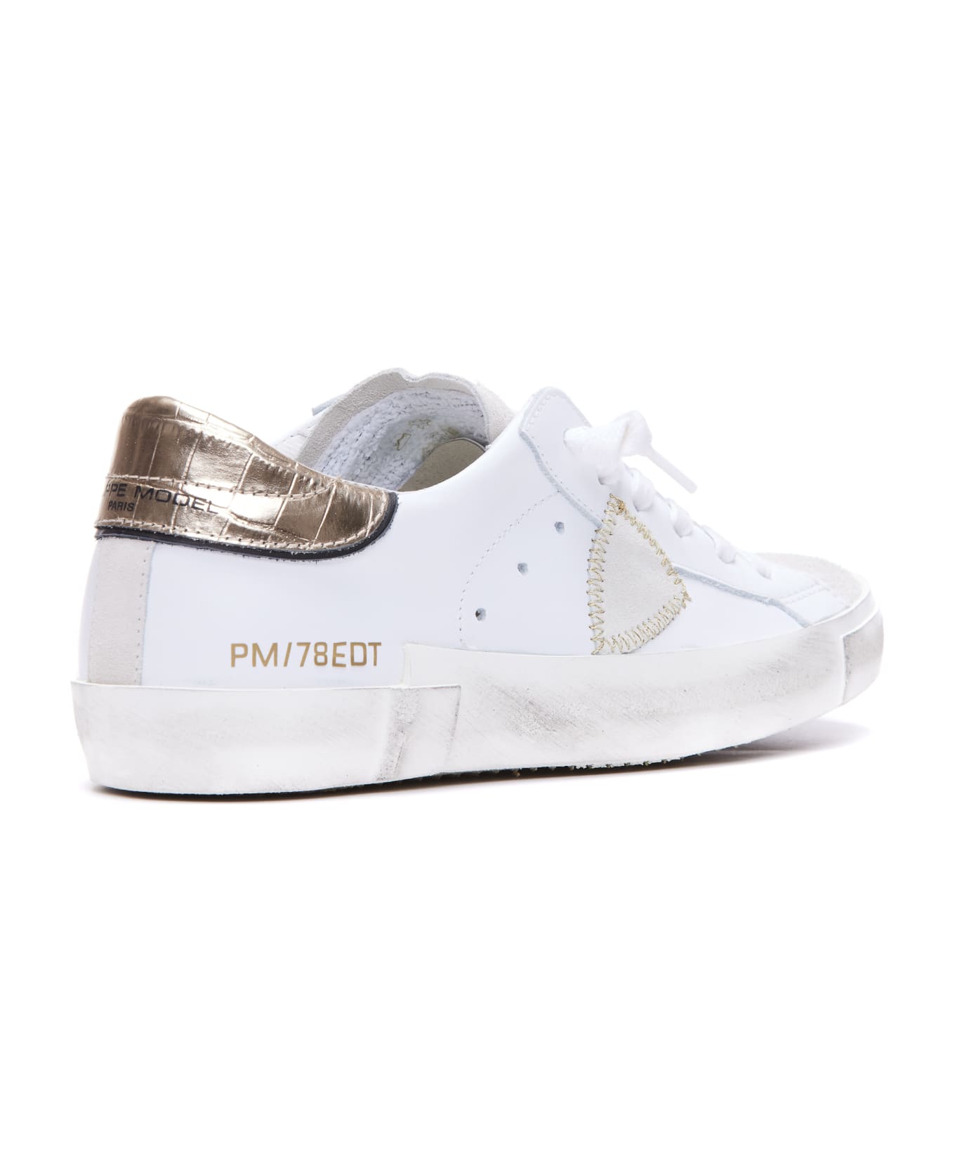 Philippe Model Prsx Low Sneakers - Veau Croco Blanc Or