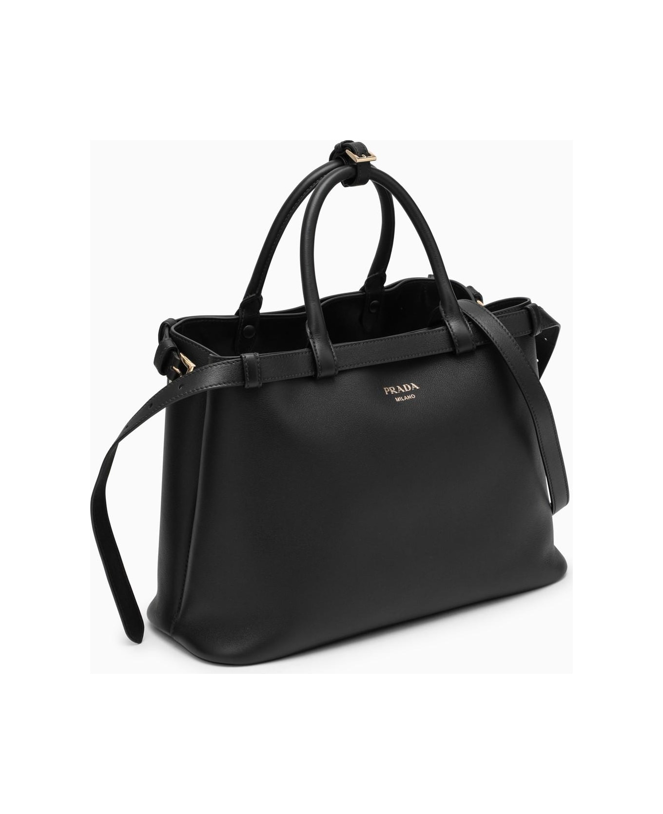 Prada Black Medium Leather Handbag With Belt - Nero