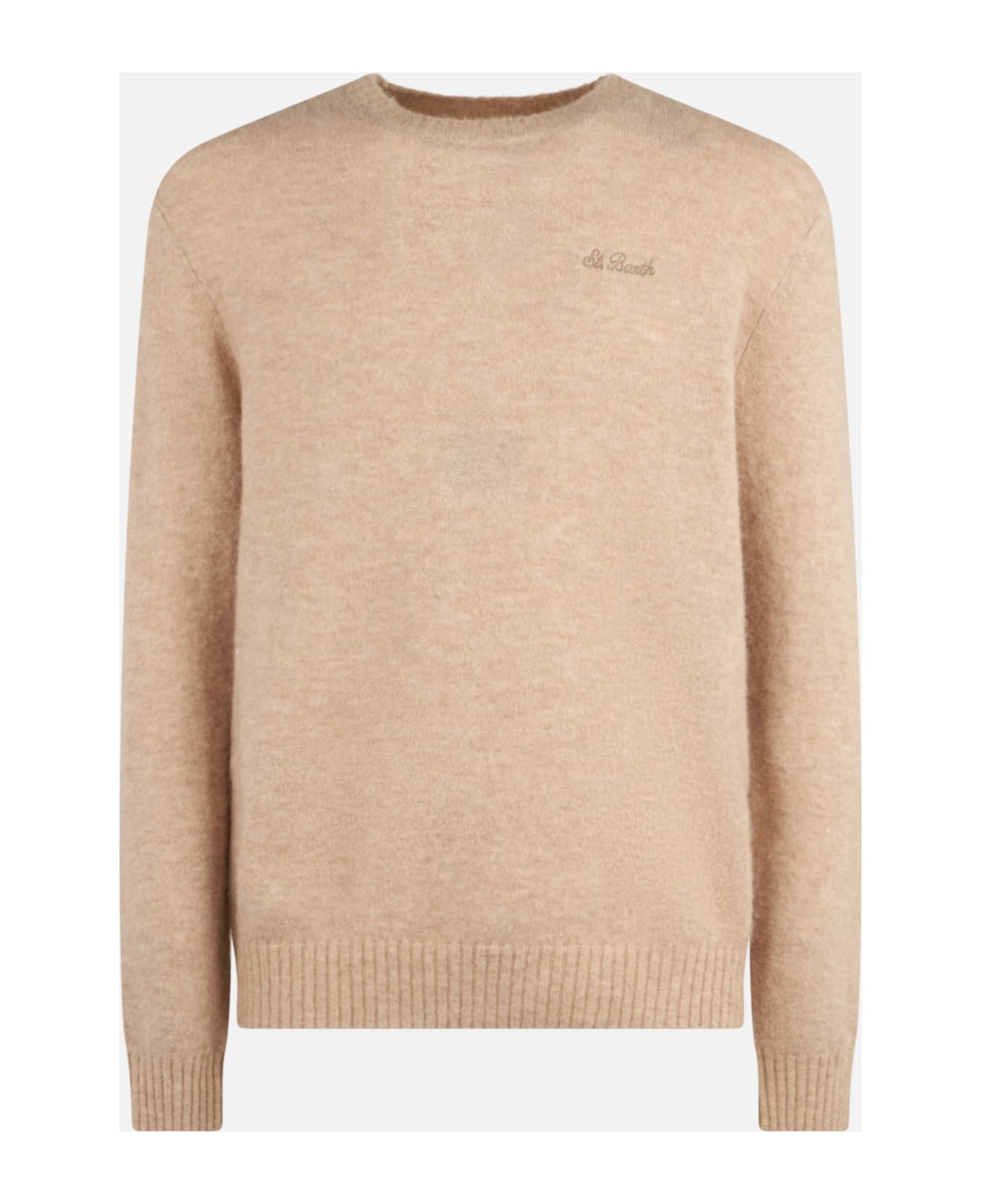 MC2 Saint Barth Man Beige Stretch Alpaca Sweater With St. Barth Embroidery - BEIGE