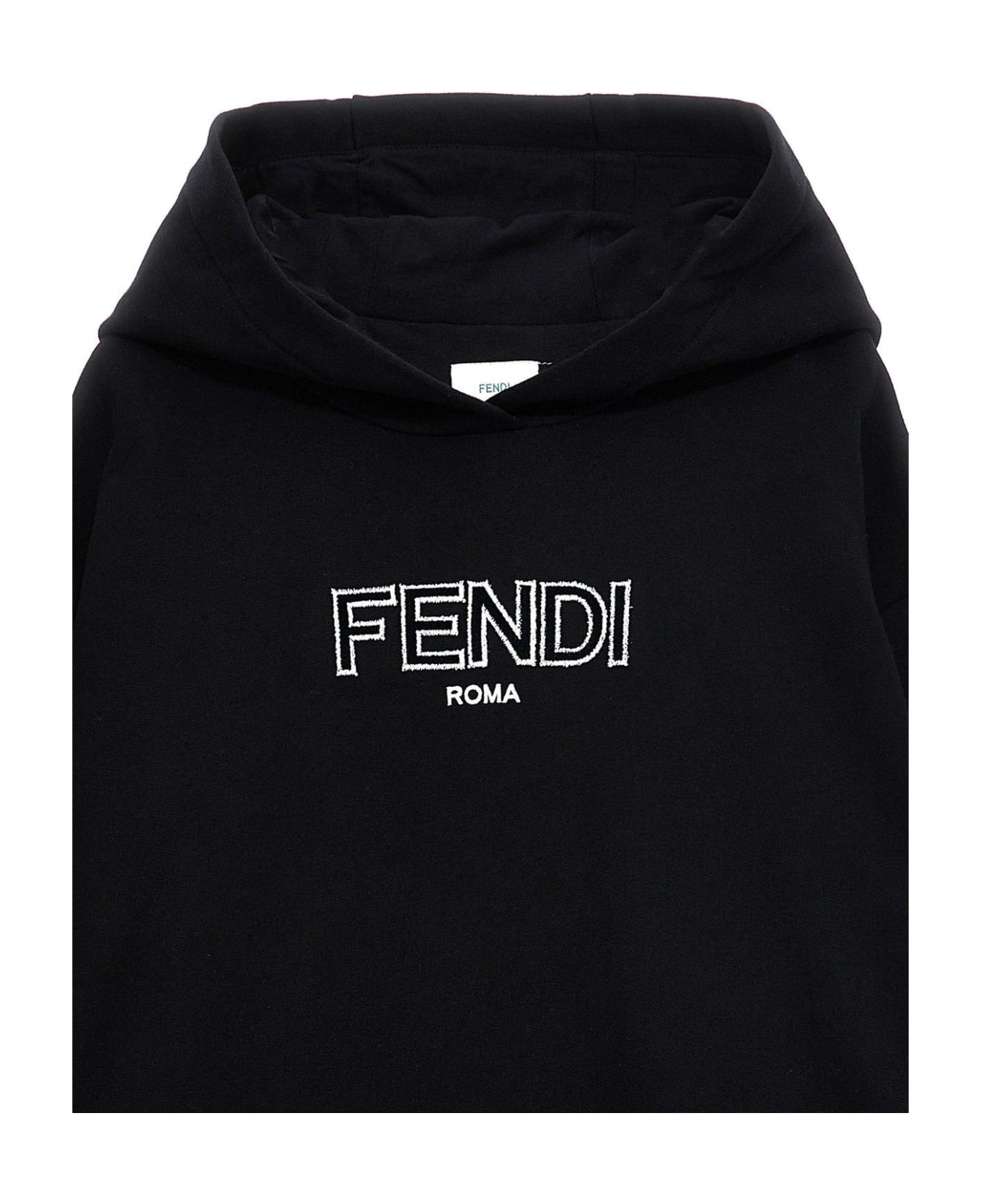 Fendi Logo Embroidered Jersey Hoodie Dress - Nero