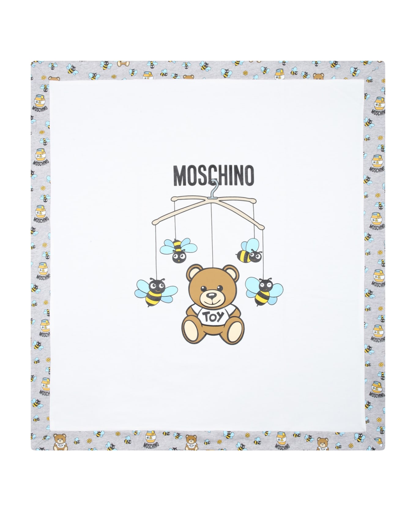 Moschino White Blanket For Babies With Teddy Bear And Logo - White