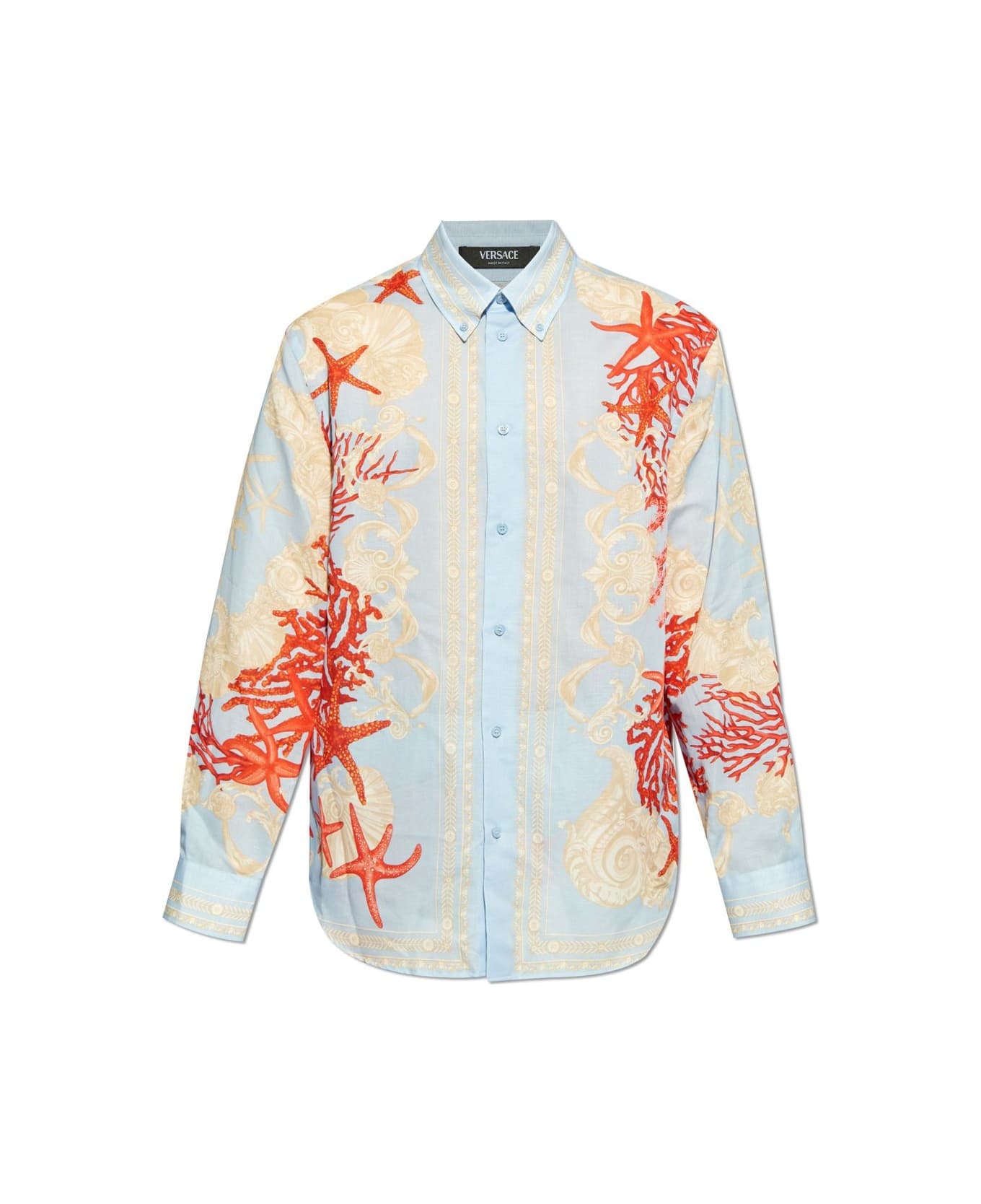 Versace Barocco Sea Pattern-printed Long-sleeved Shirt - Azzurro