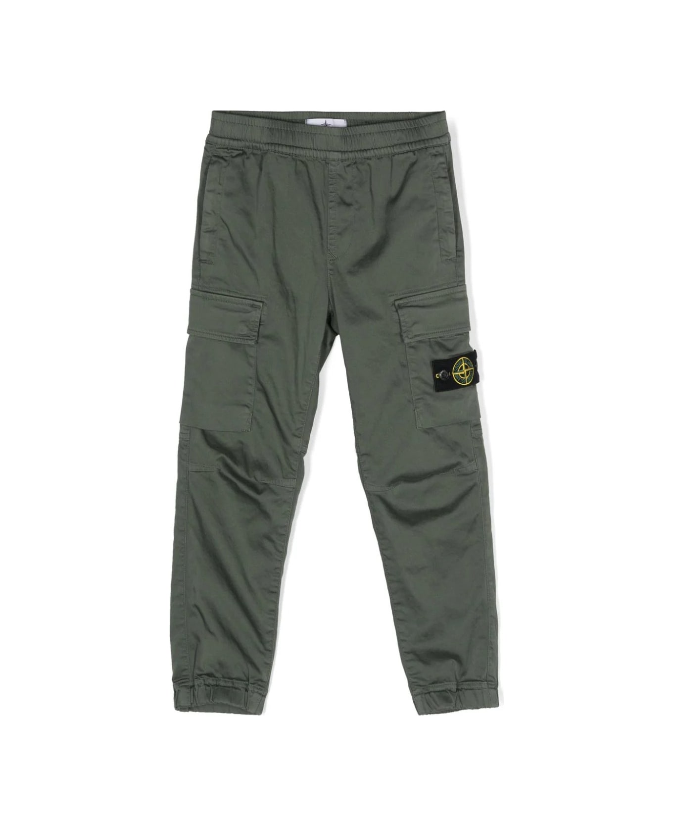 Stone Island Junior Green Cotton And Silk Satin Cargo Trousers - Green
