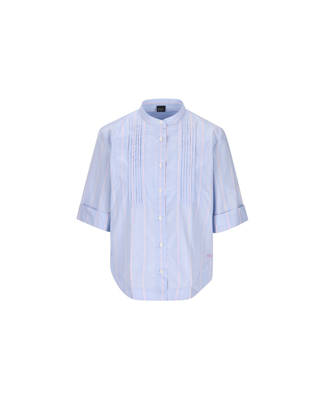 Fay Poepelin Shirt With Mandarin Collar - Azzurro/rosa